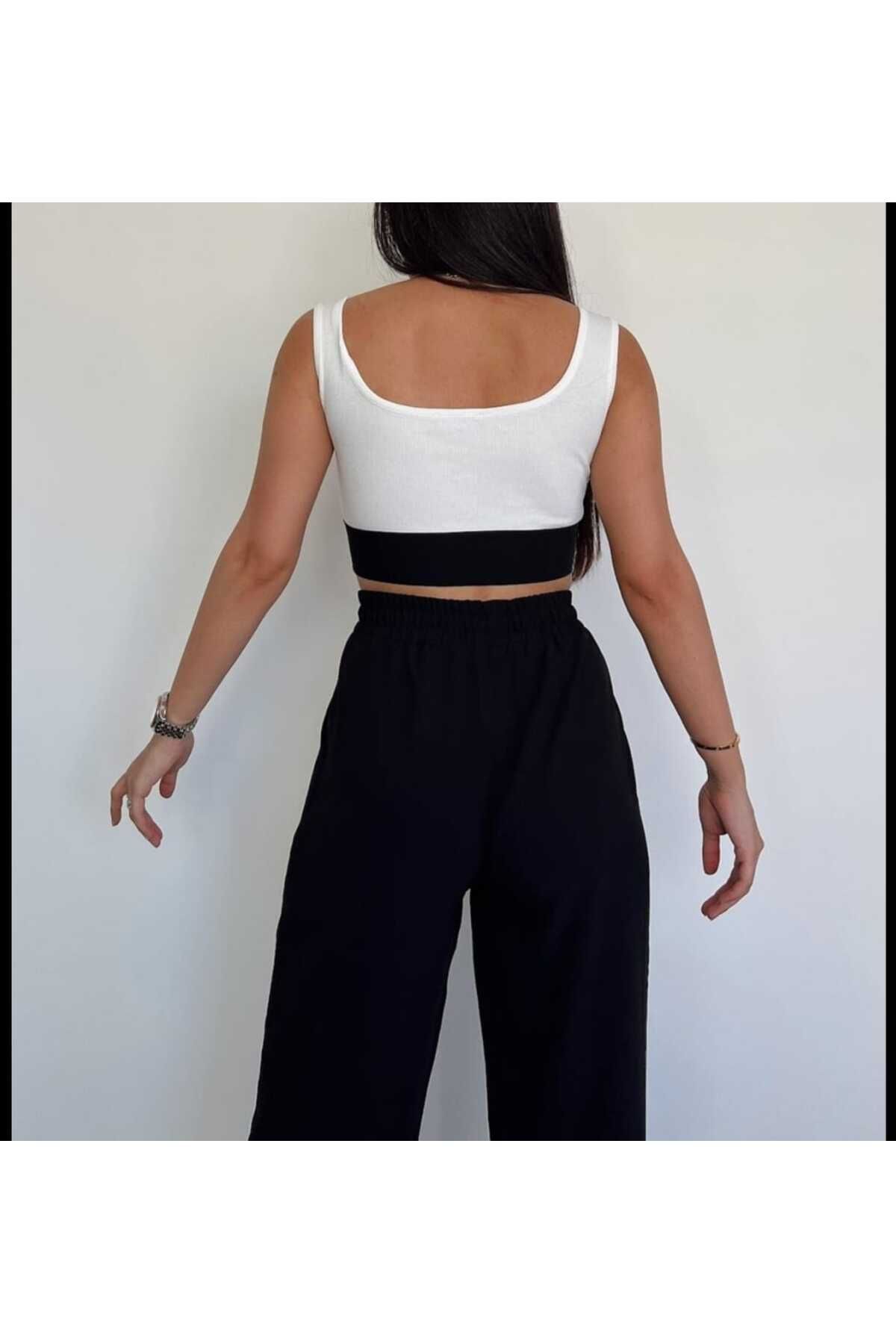 Elizar Moda-White Elastic Waist Text Detailed Crop Top 3