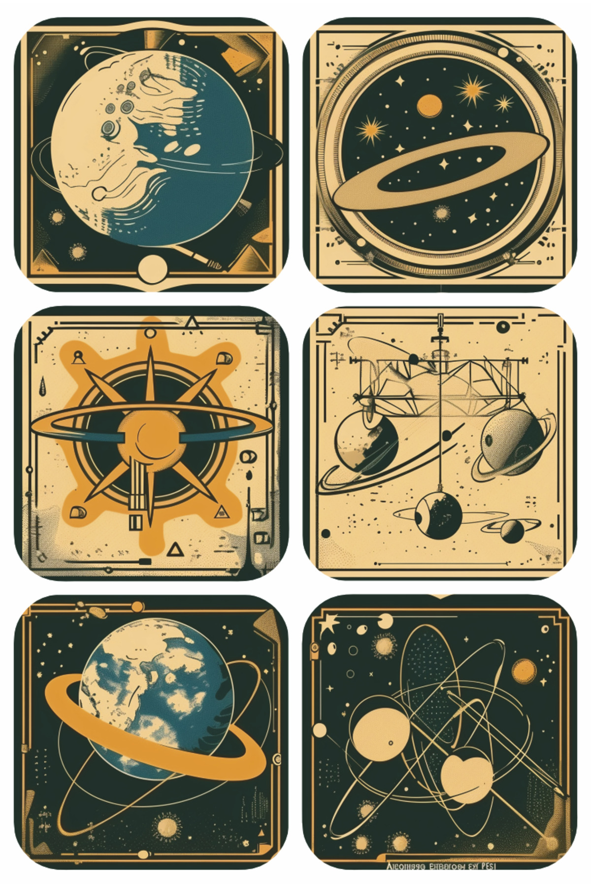 space science astronomy planets themed home decor retro vintage wooden coaster set of 6