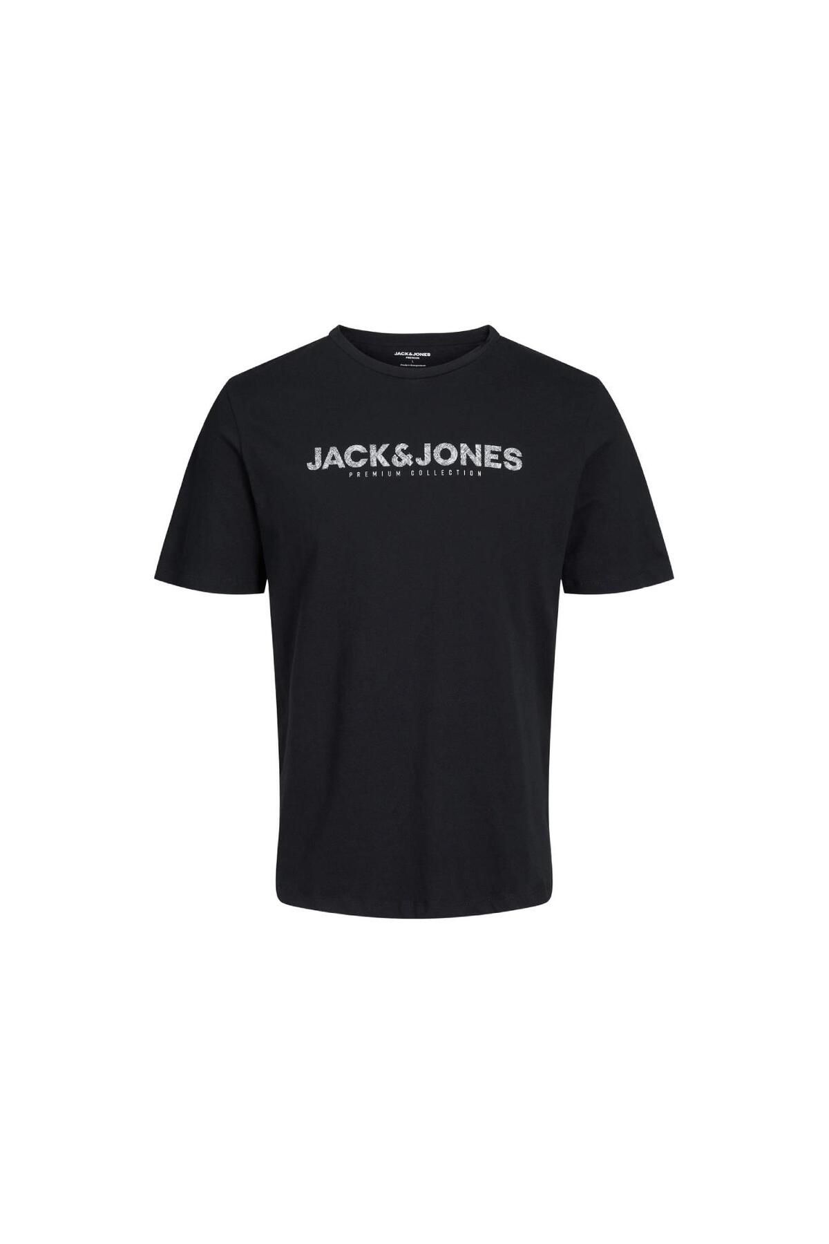 تی شرت سیاه مردانه Jack & Jones آستین کوتاه مشکی جک و جونز او یقه 12234759 Jack & Jones