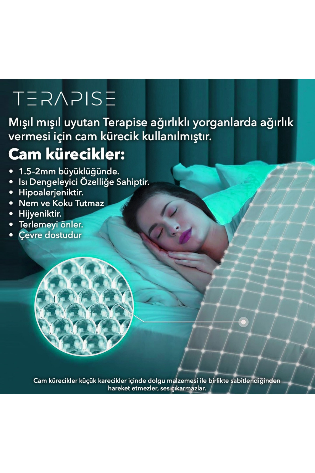 Terapise Ağırlıklı Terapi Yorganı / Battaniyesi 3 Kg, Beyaz, Dört Mevsim Kullanılabilir, 100x150cm %100 Pamuk fotoğrafı 5 (önizleme)