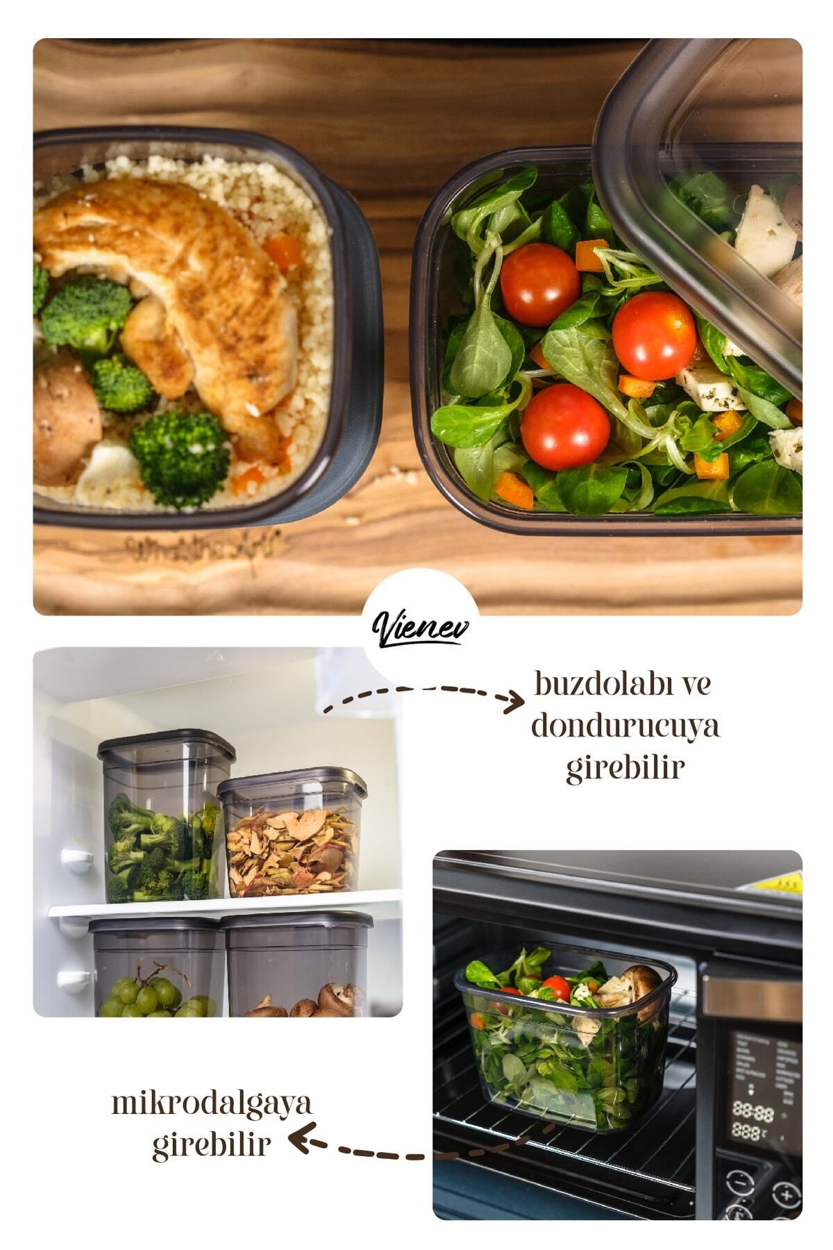 Vienev-Set of 9 Peggy Rectangular Storage Containers with White Screen Printing Label 3x(1500-1150-800 Ml) Anthracite 4