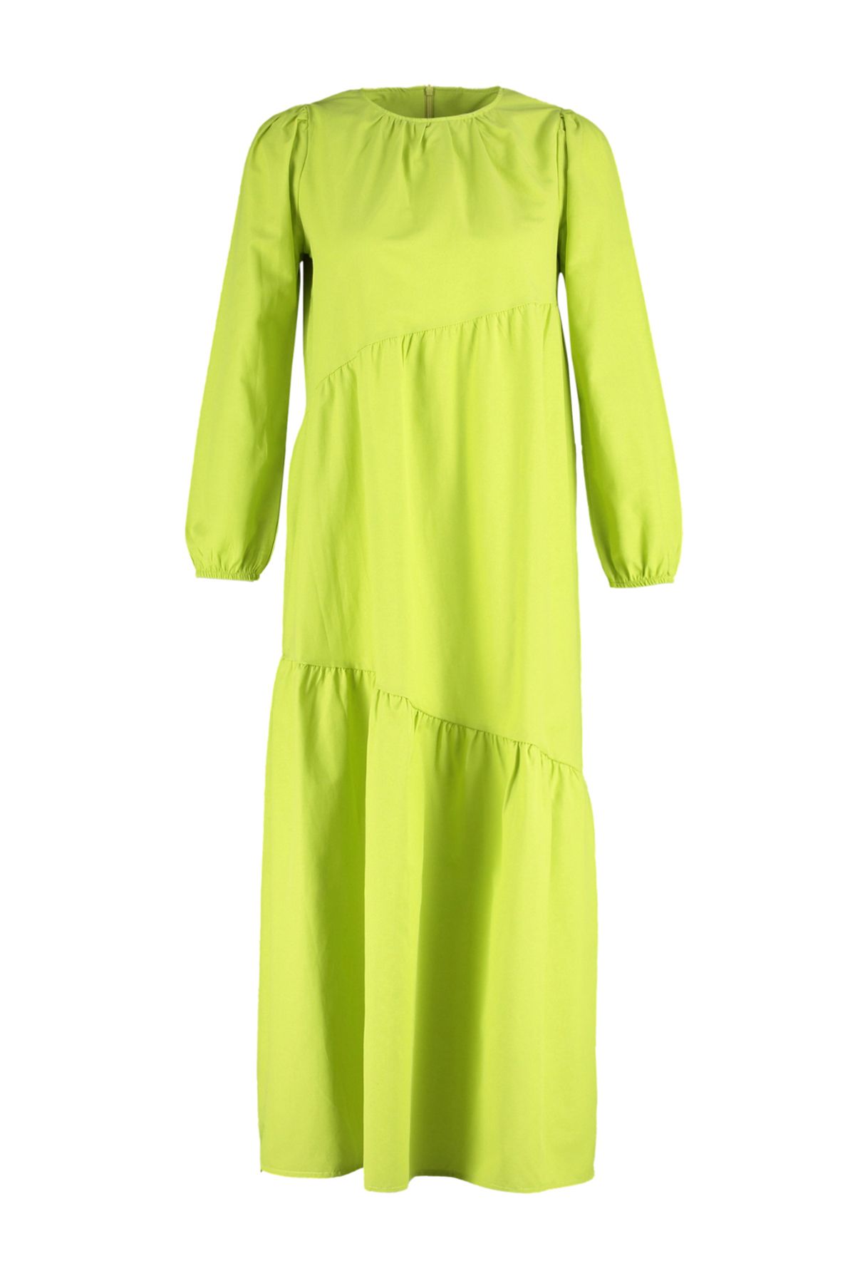 Trendyol Modest-فستان منسوج من القطن ذو قصة واسعة باللون الأخضر الزيتي TCTSS21EL3470 7