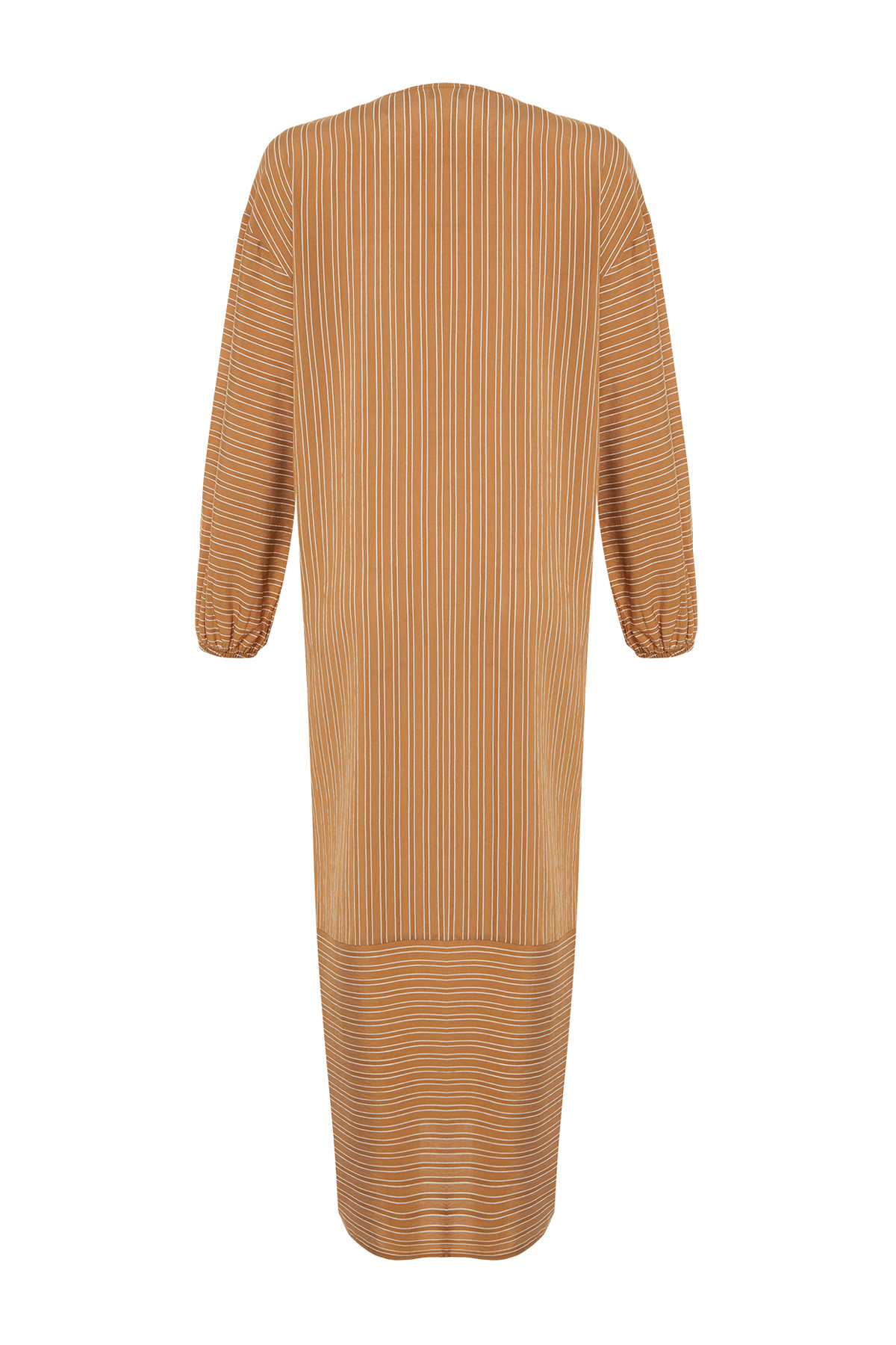 Trendyol Modest-Camel Long Linen Look Pruhovaná tkaná čepice &amp; Ferace &amp; Abaya TCTSS24KF00003 10