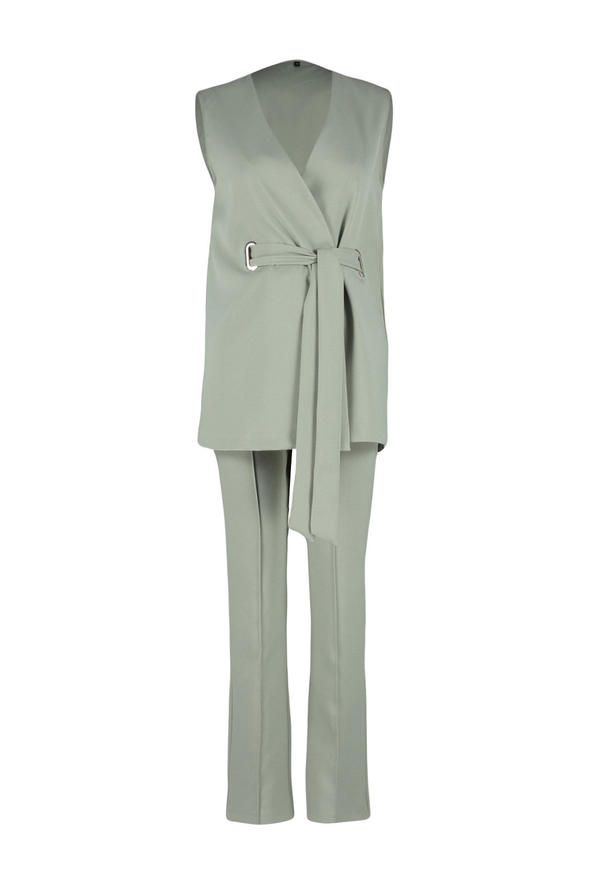 Trendyol Modest-Khaki-Accessoire, detailliertes Set aus Weste, Hose, Oberteil und Unterteil aus gewebtem Stoff TCTSS24US00035 7