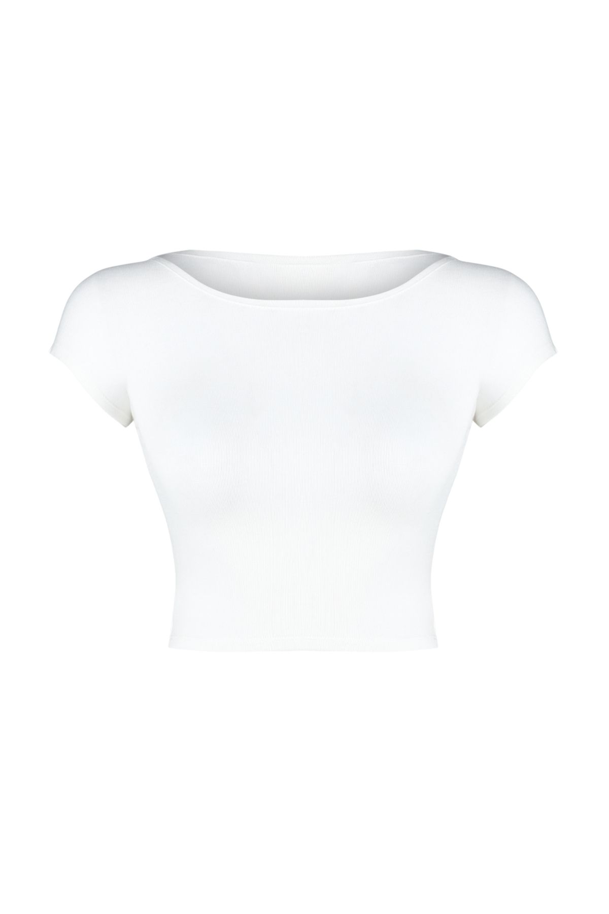 Trendyol Collection-White Crew Neck Moon Sleeve Crop Knitted Blouse TWOSS24BZ00446 13