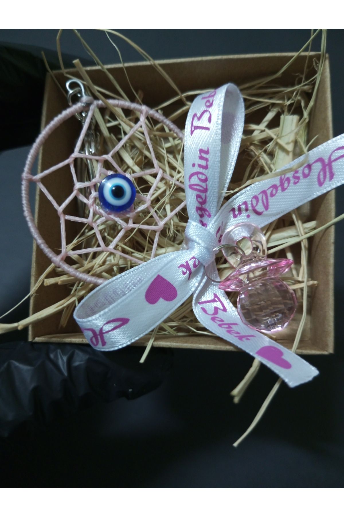 Kraft Kutulu Pembe dreamcather Anahtarlık  Babyshower Yenidoğan Bebek Mevlüd-i Dogumgünü Hediyelik