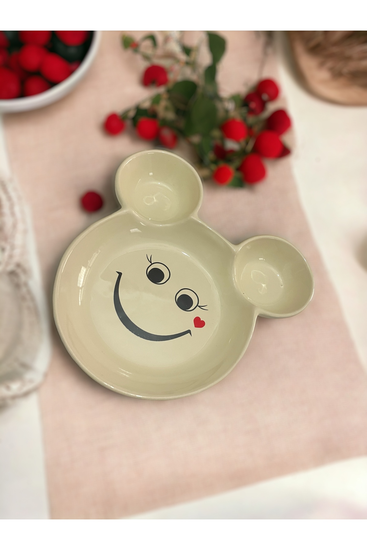 Artistic Quality Eğlenceli Çocuk Gülen Yüz Emojili Mama, Yemek, Kahvaltı Ve Pasta Tabağı 1 Adet Krem fotoğrafı 2 (önizleme)
