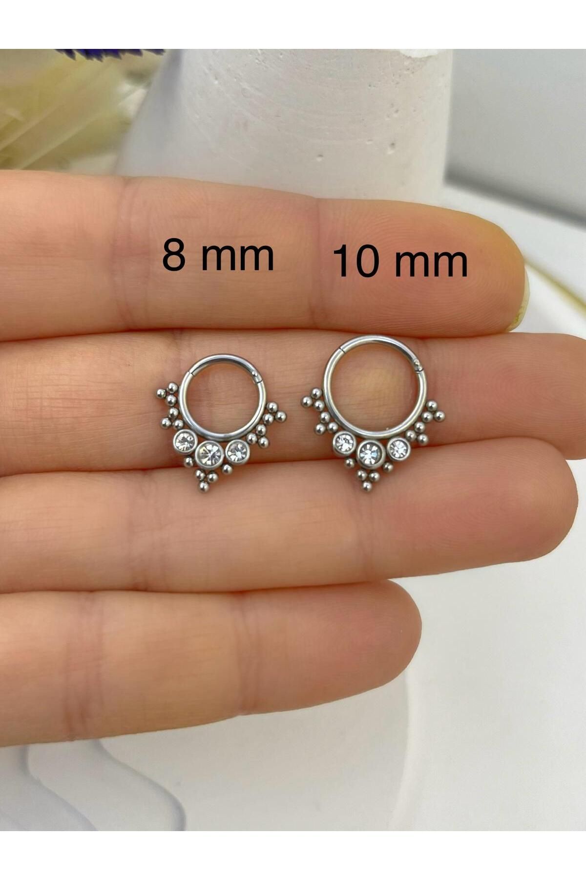 CERRAHİ ÇELİK SEPTUM DAİTH LOBE UYUMLU ZİRKON TAŞLI HALKA PİERCİNG