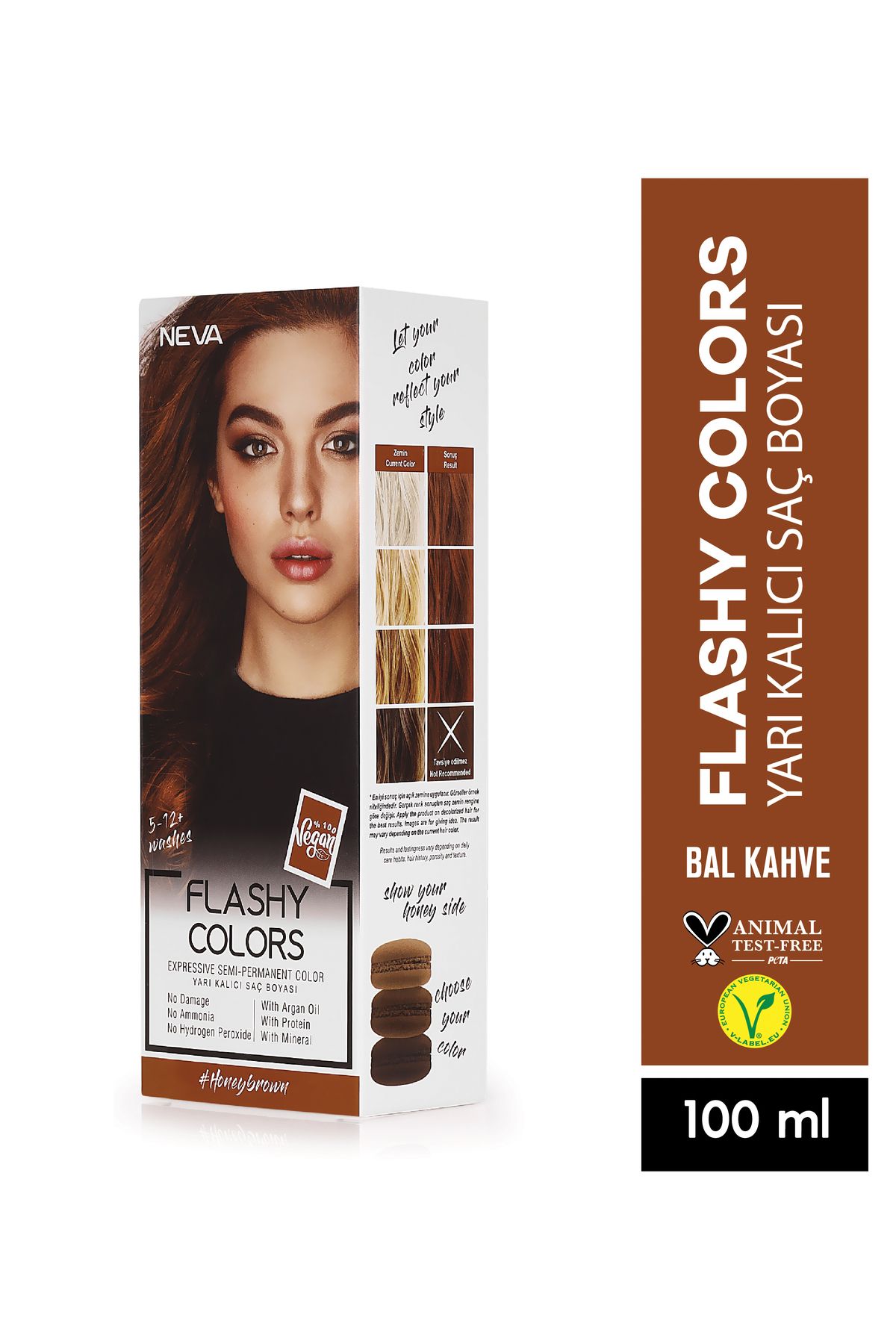 Полуперманентная краска для волос Neva Flashy Colors HONEY BROWN, полуперманентная краска для волос прямого нанесения, 100 мл (веганская) OTR12 FCSET HONEY BROWN