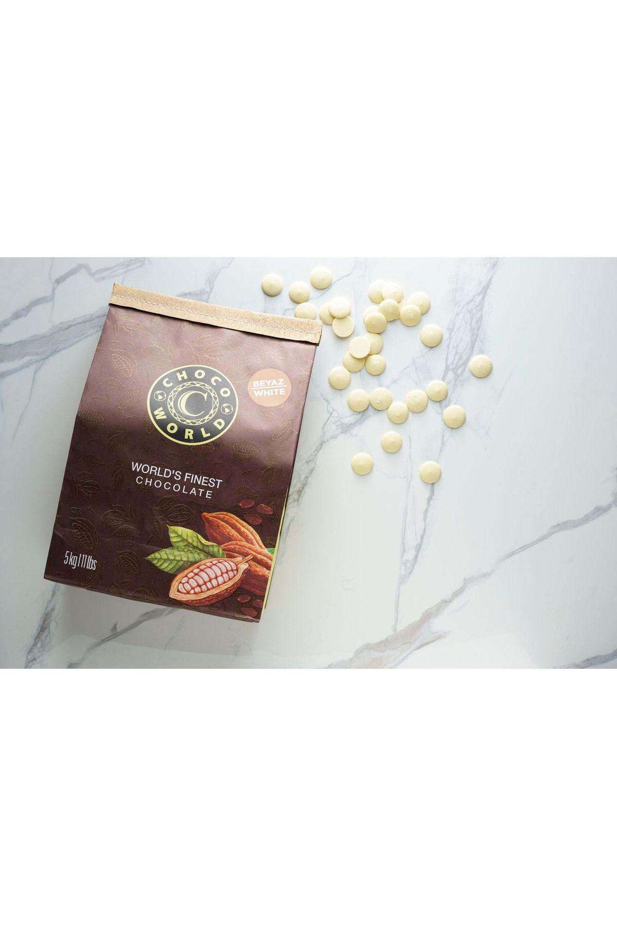 Chocoworld Beyaz Kuvertür Pul Çikolata 5kg