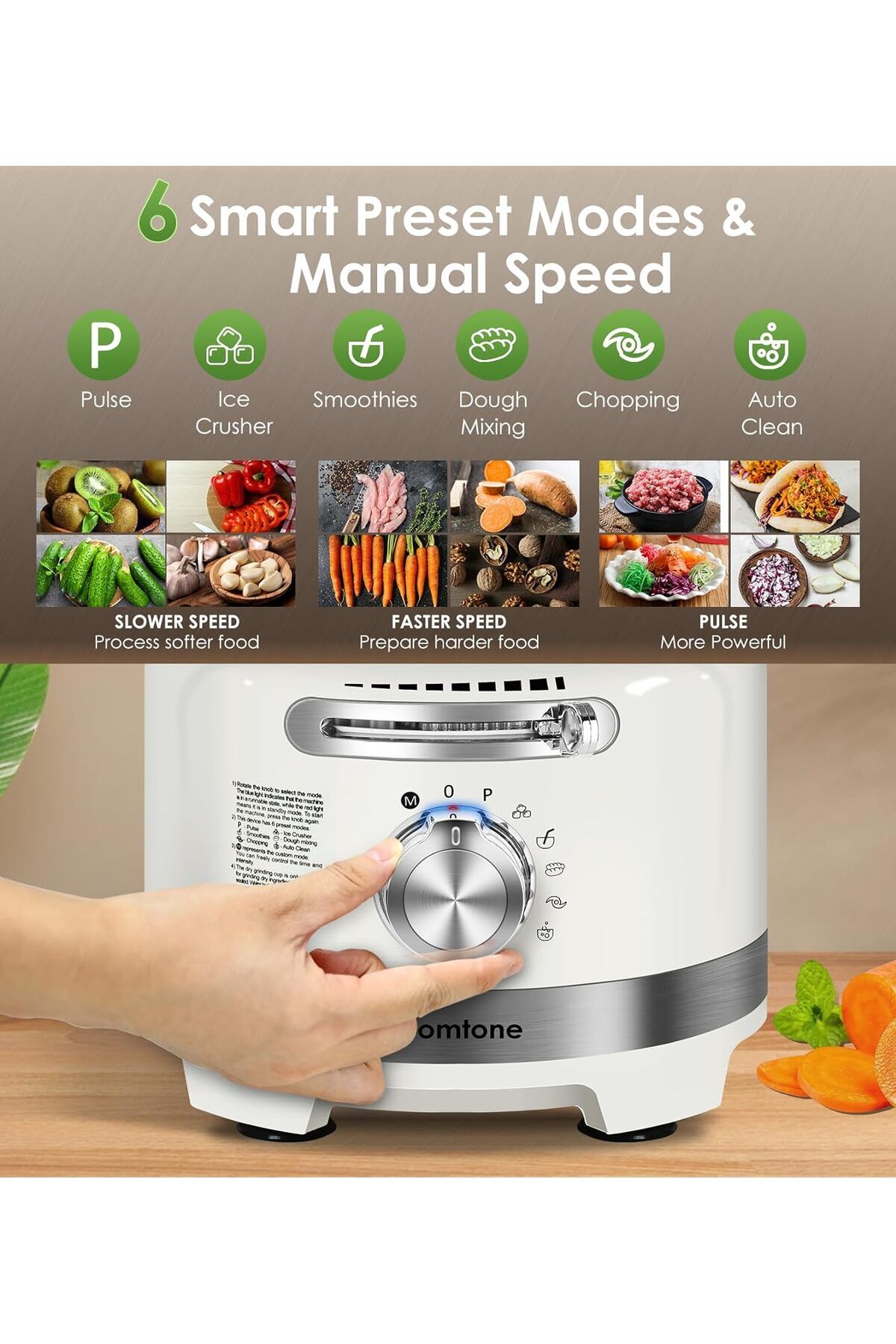 Homtone-1000W Power 10-Function Food Processor, 1.5L Glass Mixer and 3 L Capacity Bowl 2