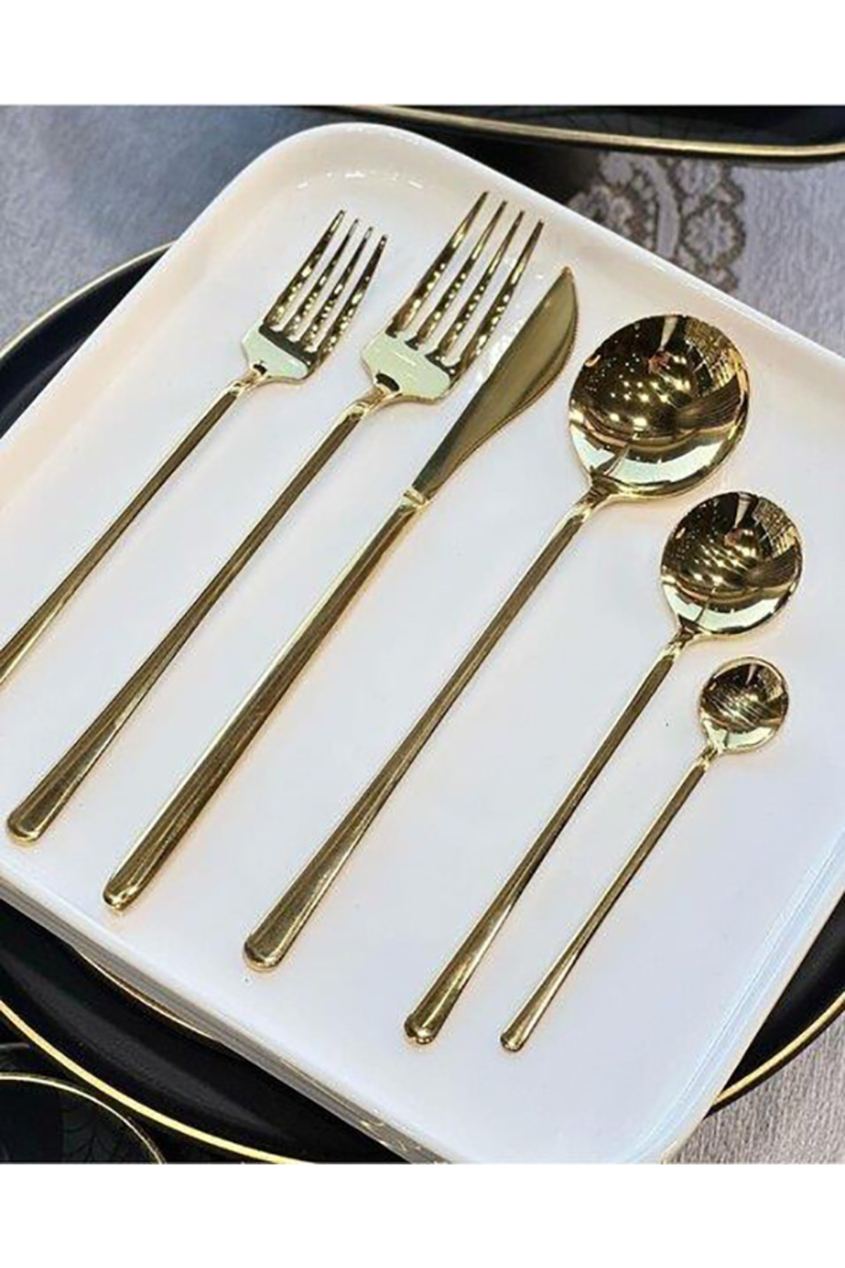 Imaginary Model Titanium Gold 60-Piece Cutlery Set for 12 with Box (No Knife)