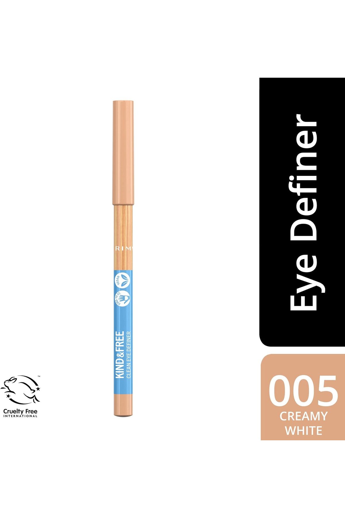 Rimmel London Rimmel Kind & Free Clean Pencil, Texture, Vegan Formula - 005 - Creamy White, 1.1g (0.04oz)
