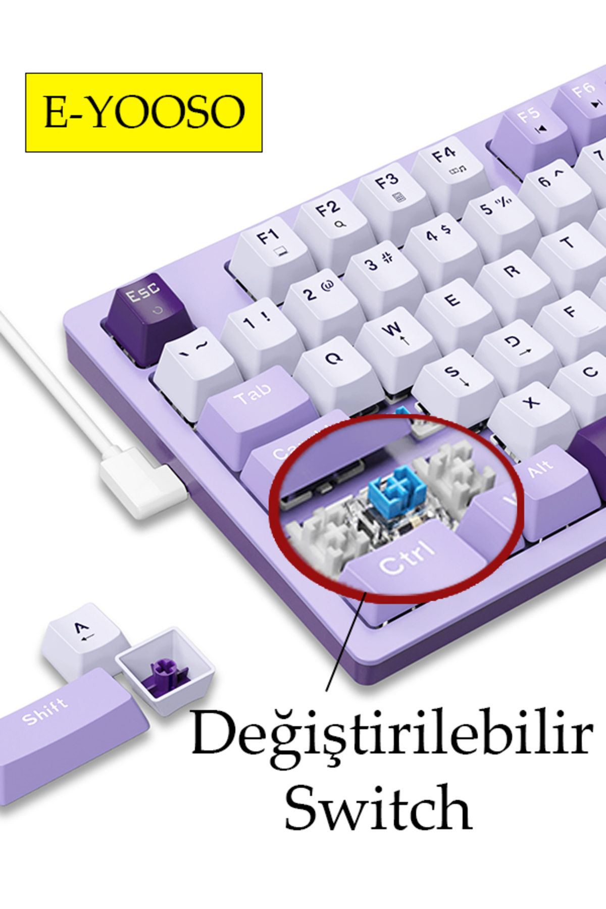 e-yooso Z-94 Mekanik Oyuncu Klavyesi Beyaz Mor (MAVİ SWİTCH
