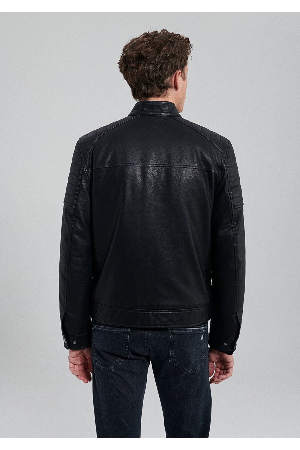 Mavi ژاکت چرمی مصنوعی سیاه و سفید باریک / برش 0110345-900