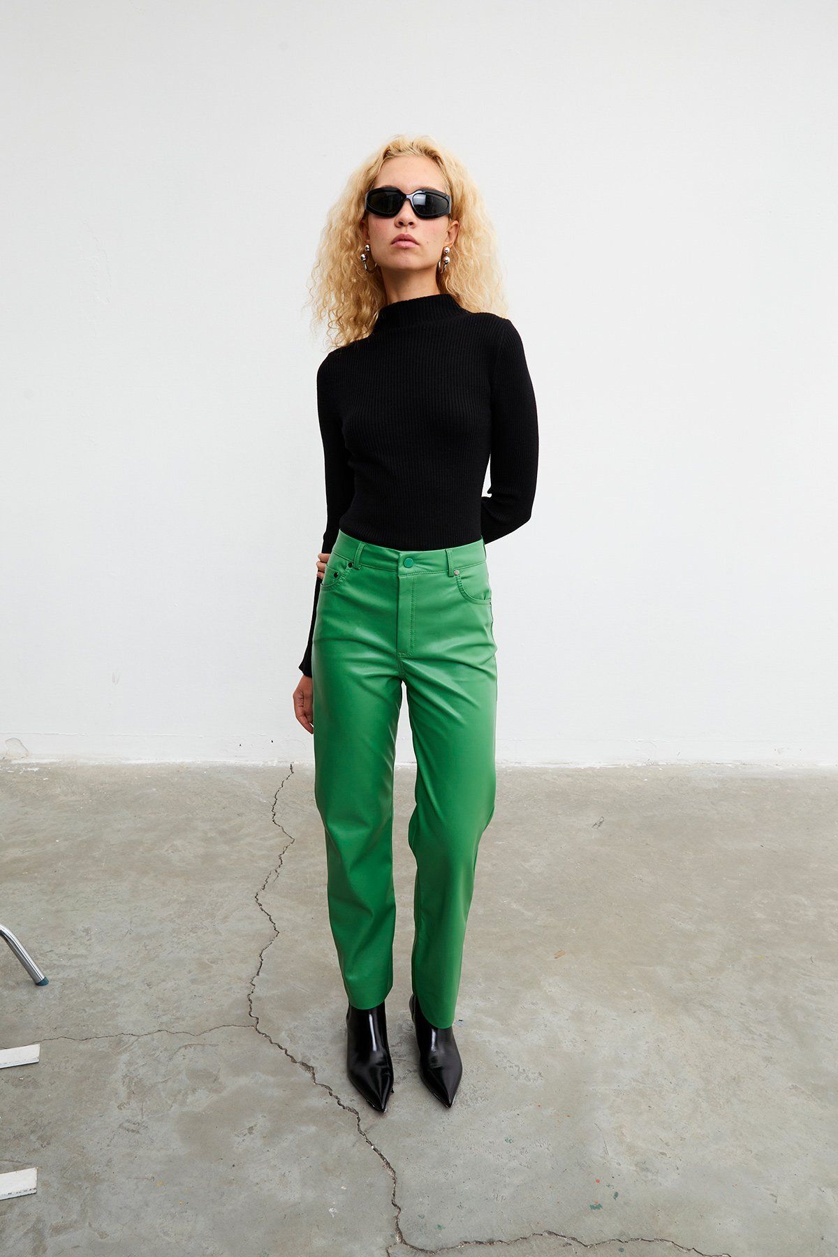 VATKALI Leather Trousers Green - Trendyol