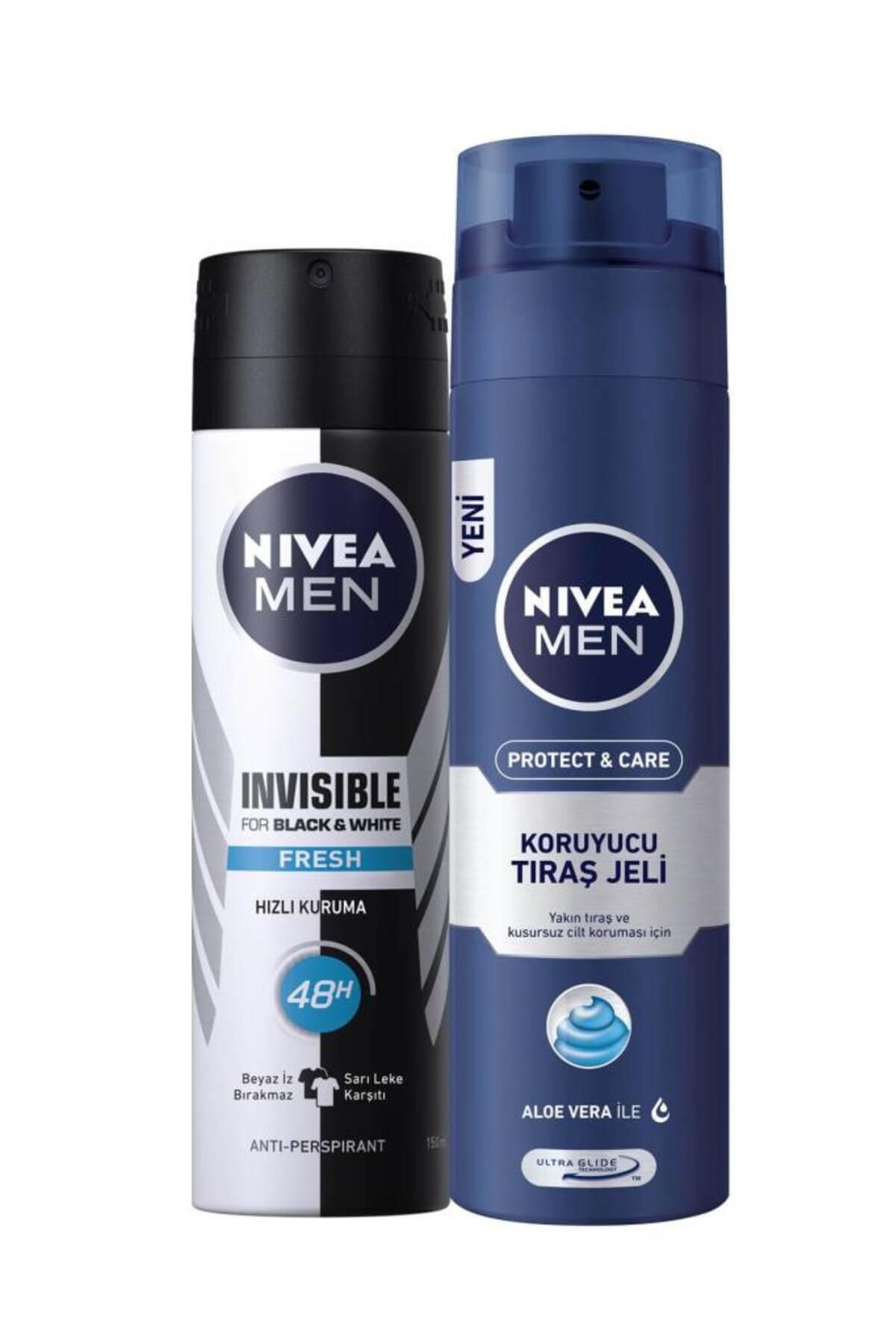 NIVEA Invisible Black&white Fresh Men's Deospray 150 мл Гель для бритья для защиты и ухода 200 мл SET.NVE.030