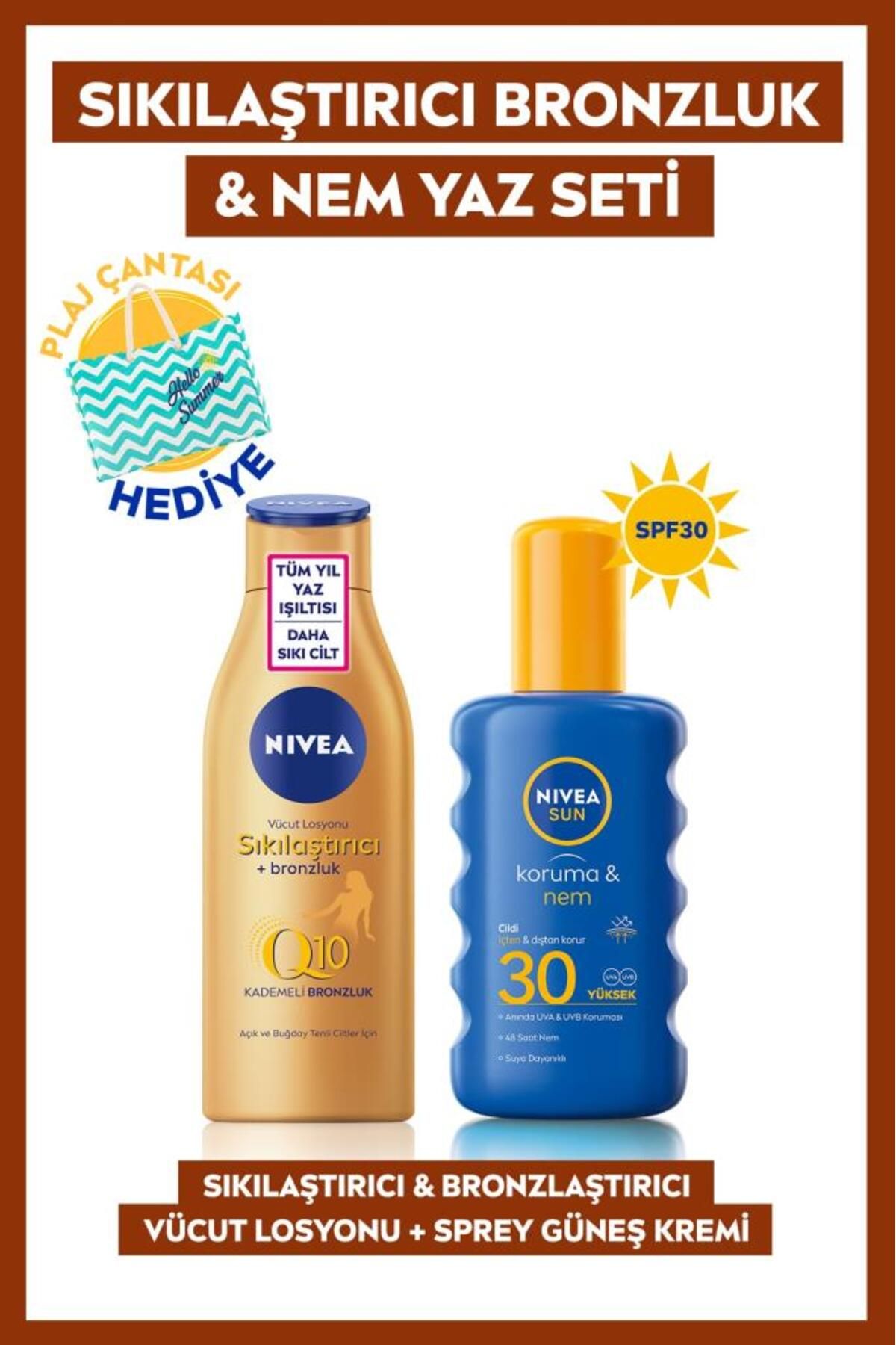 NIVEA Sun Protection&Moisture Увлажняющий солнцезащитный спрей, укрепляющий лосьон для тела с загаром, 200 мл SETNVE719