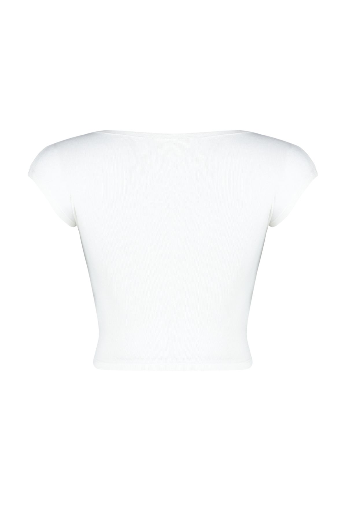 Trendyol Collection-White Crew Neck Moon Sleeve Crop Knitted Blouse TWOSS24BZ00446 14
