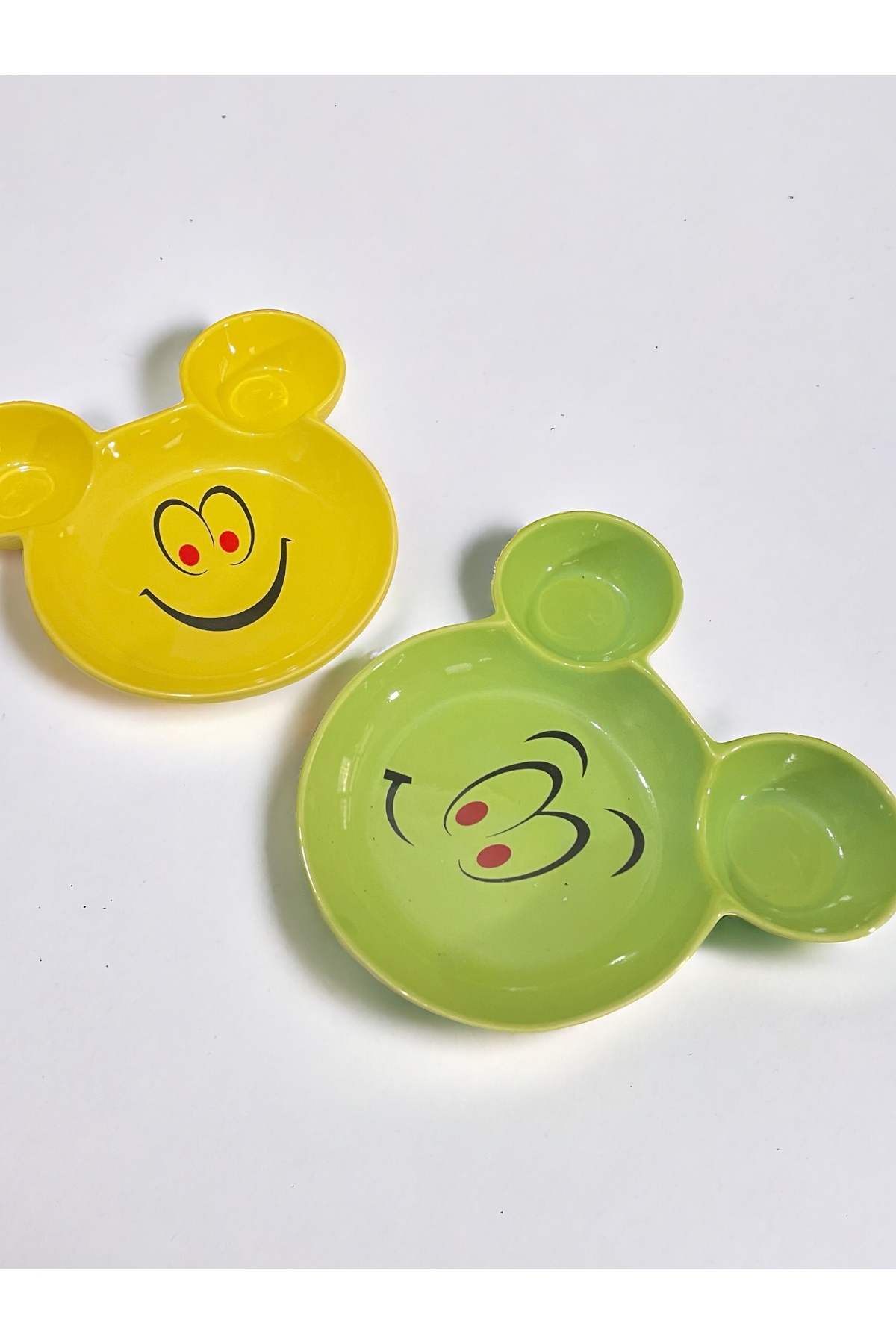 Artistic Quality Eğlenceli, Gülen Yüz Emojili Çocuk Mama, Yemek, Kahvaltı Ve Pasta Tabağı 2 Adet Sarı-yeşil fotoğrafı 5 (önizleme)