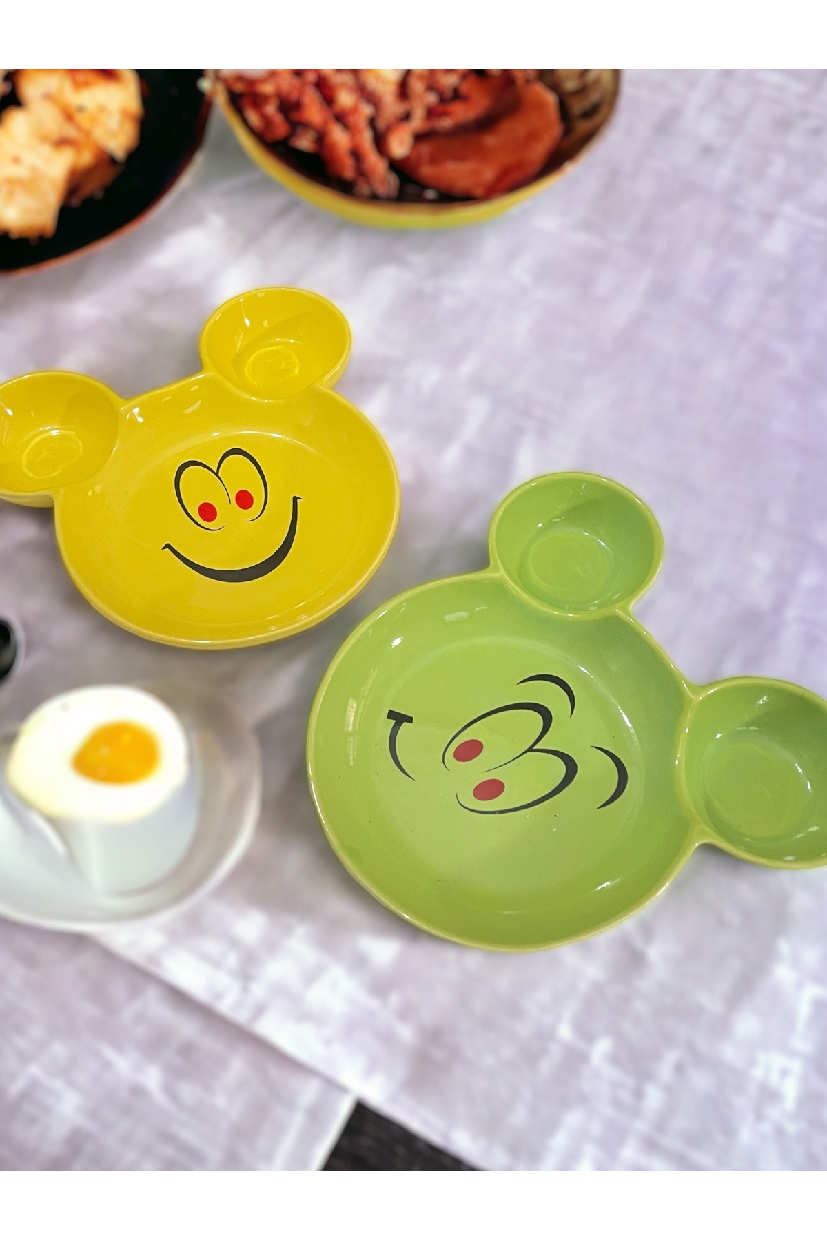 Artistic Quality Eğlenceli, Gülen Yüz Emojili Çocuk Mama, Yemek, Kahvaltı Ve Pasta Tabağı 2 Adet Sarı-yeşil fotoğrafı 3 (önizleme)