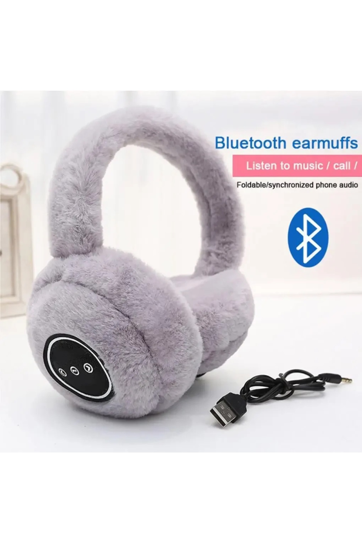 SYNOPE Bluetoothlu Kablosuz Sevimli Sıcak Kürklü Kulaklıklar Beyaz