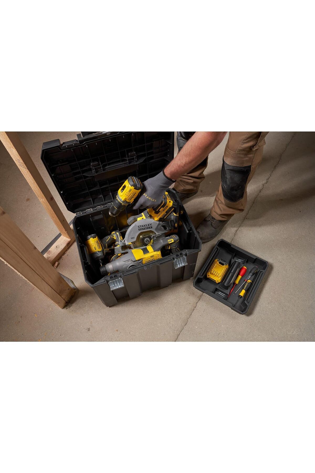 Stanley-FatMax Pro-Stack Mobile Tool Box 36L with Sturdy Heavy Load Wheels, 30Kg Carry, Telescopic Handle 3