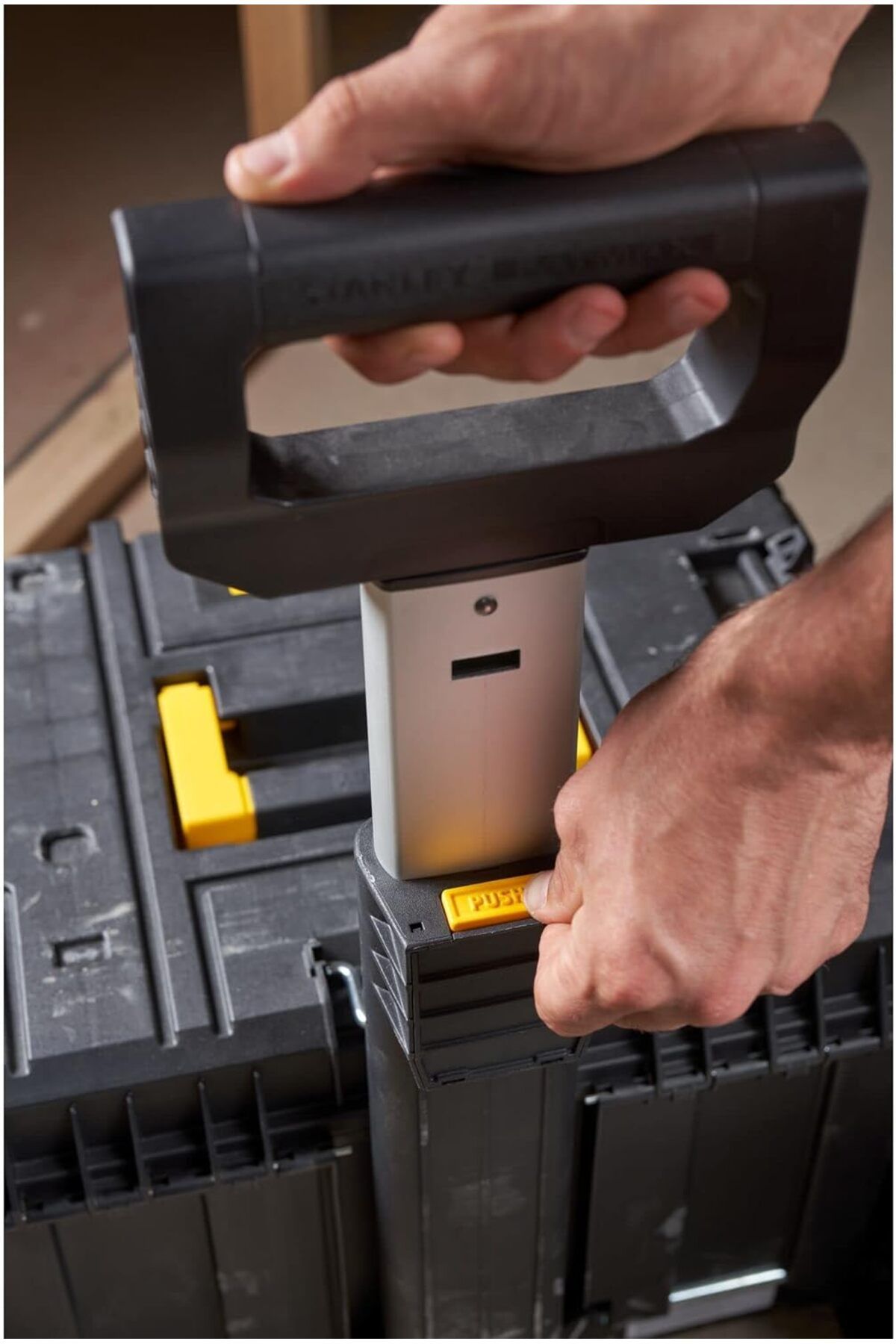 Stanley-FatMax Pro-Stack Mobile Tool Box 36L with Sturdy Heavy Load Wheels, 30Kg Carry, Telescopic Handle 4