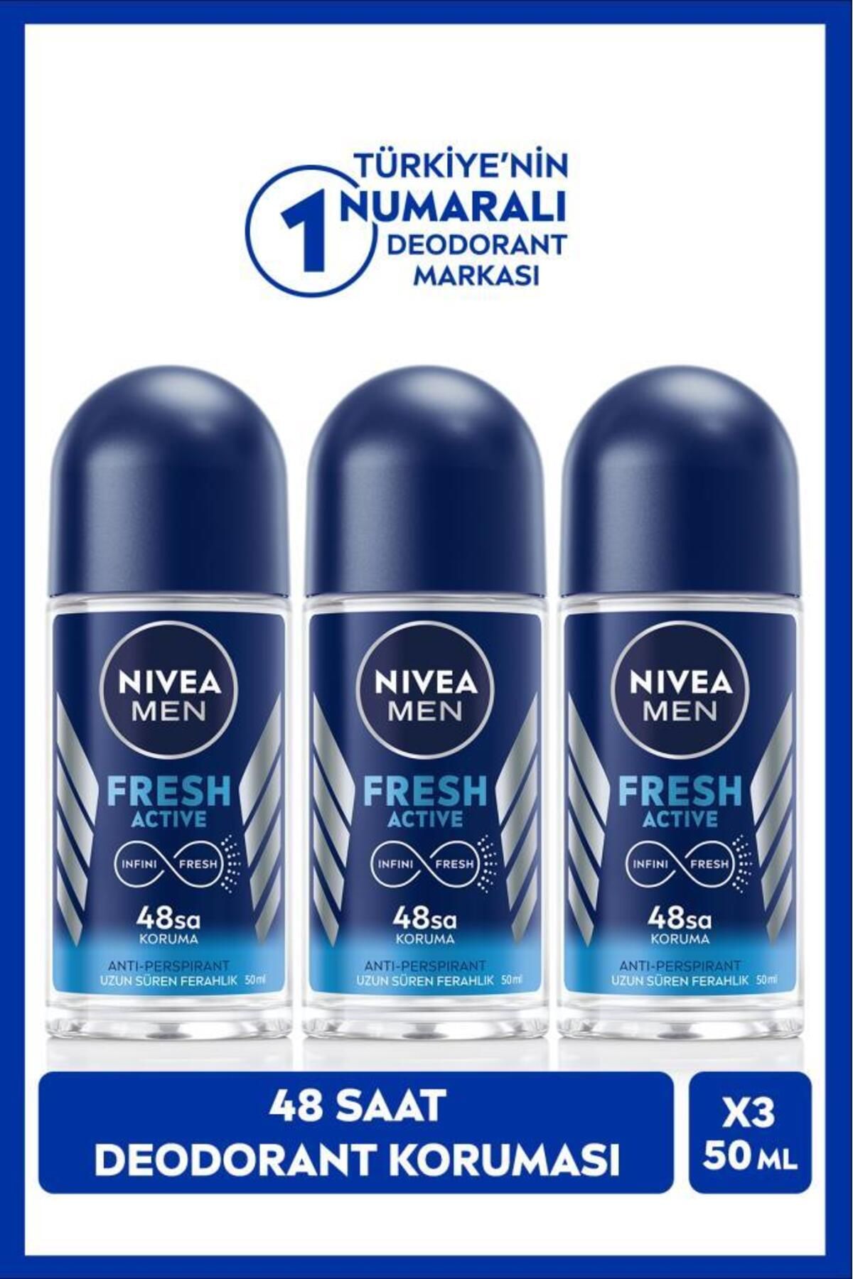 Мужской шариковый дезодорант NIVEA MEN Fresh Active, 50 мл, защита 48 часов, 3 шт. НАБОР.NVE.966