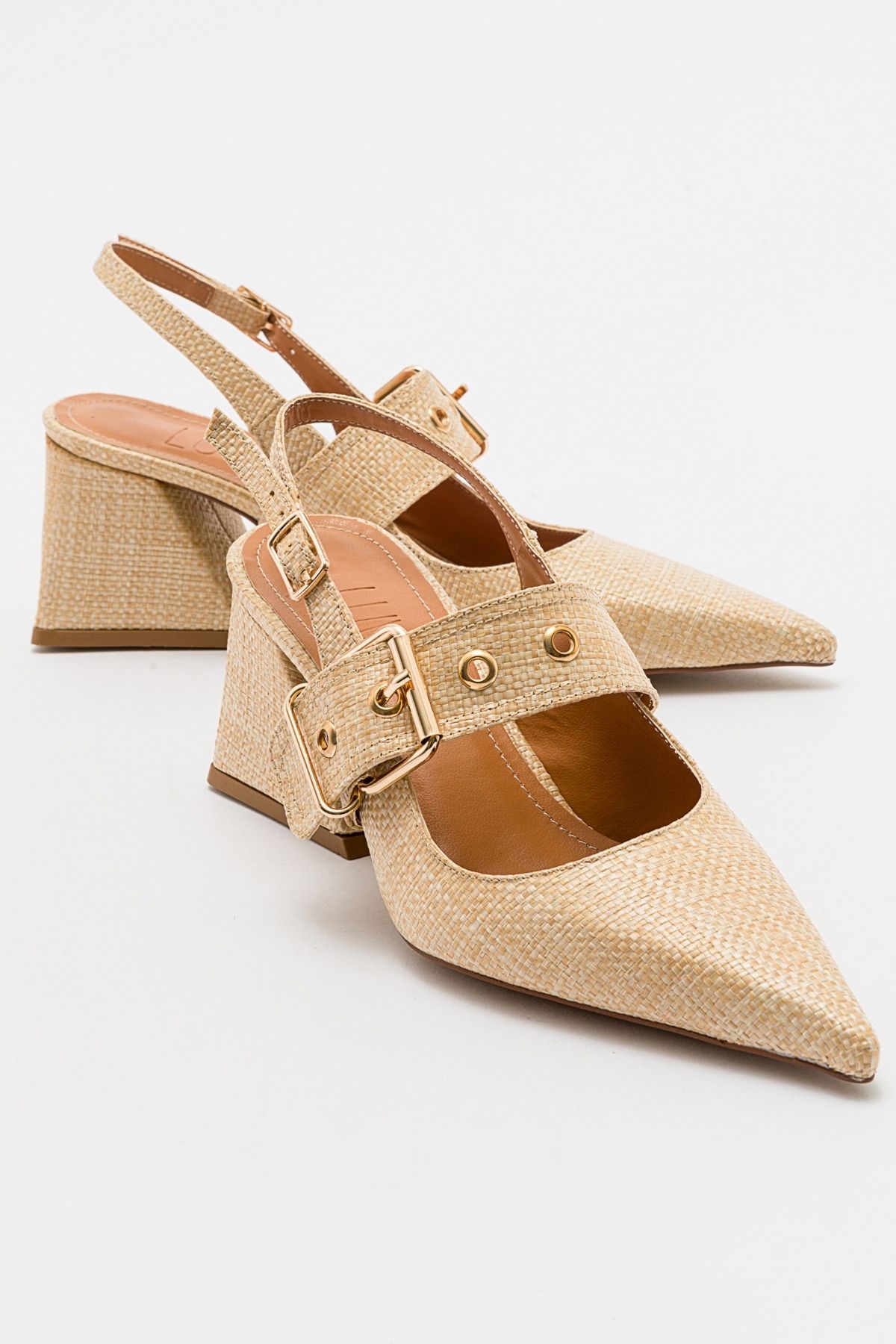کفش پاشنه ضخیم پشت باز و نوک تیز زنانه بژ NEPIDO luvishoes