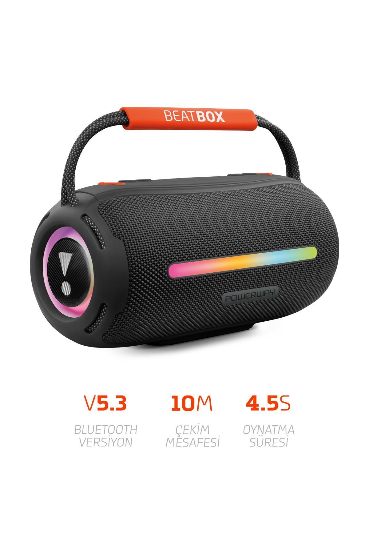 Beatbox Siyah Led Işıklı Dayanıklı Ses Bombası Usb Sd Aux Fm Radyo Bluetooth Hoparlör