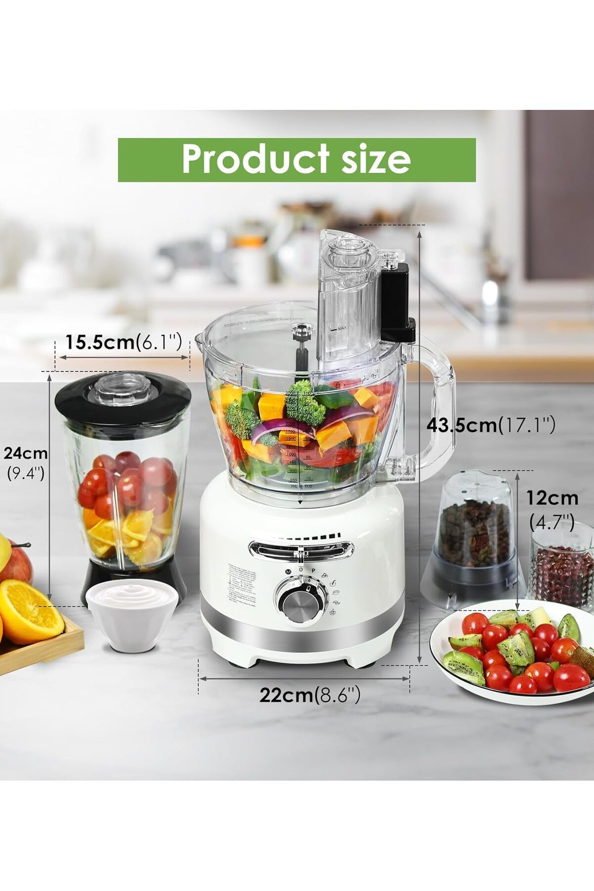 Homtone-1000W Power 10-Function Food Processor, 1.5L Glass Mixer and 3 L Capacity Bowl 6