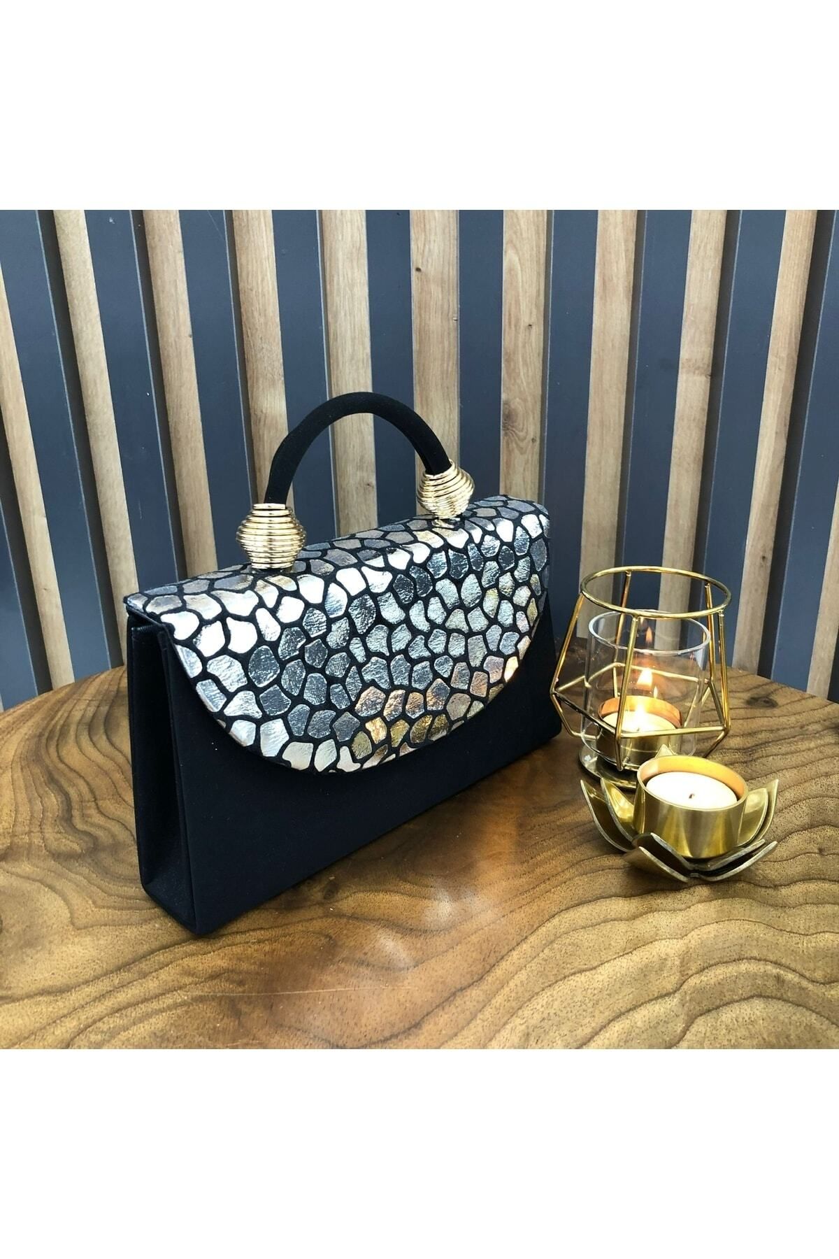 womenacs-Culoare neagră din piele intoarsa argintie cu model de sarpe rochie de seara portofoliu de mana si curea lunga (curea cu lant) 7