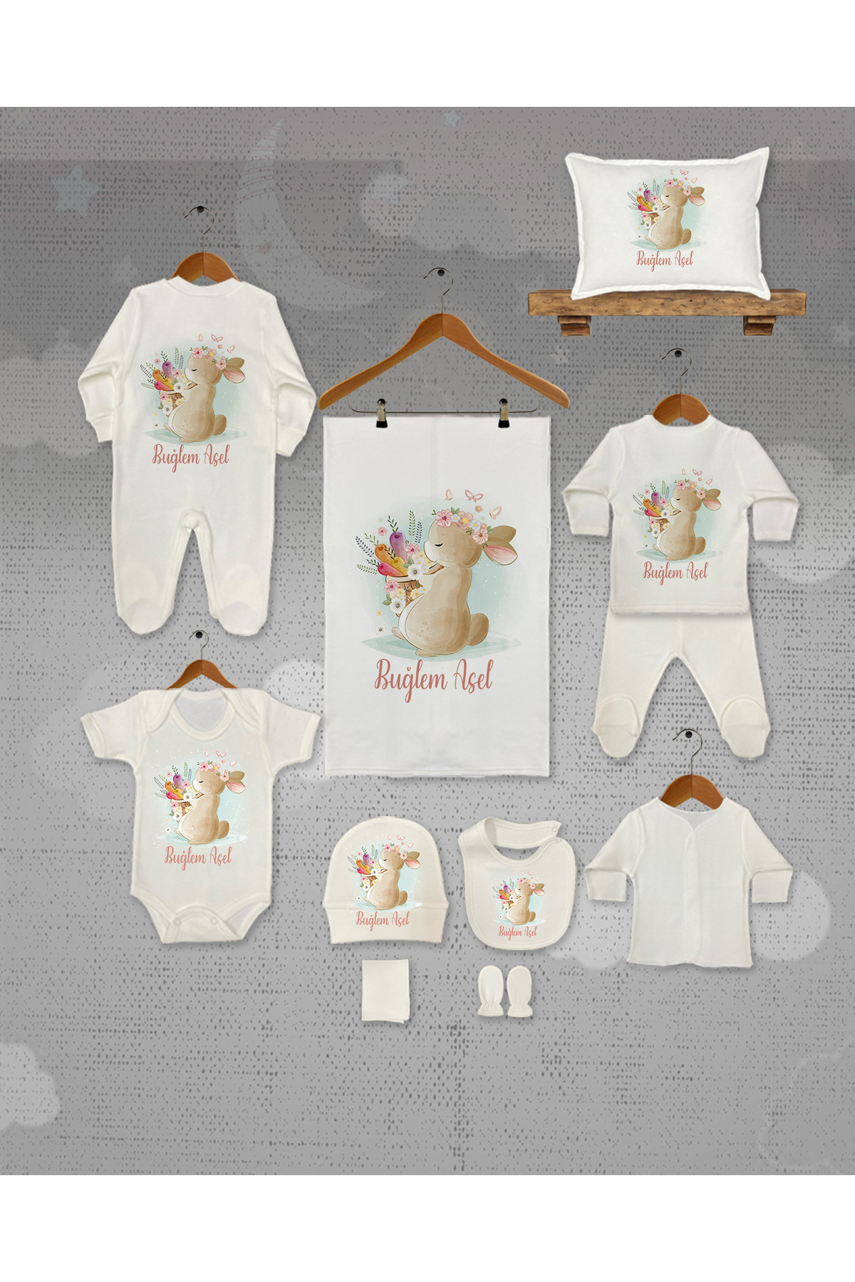 Named cotton organic printed hospital set of 11