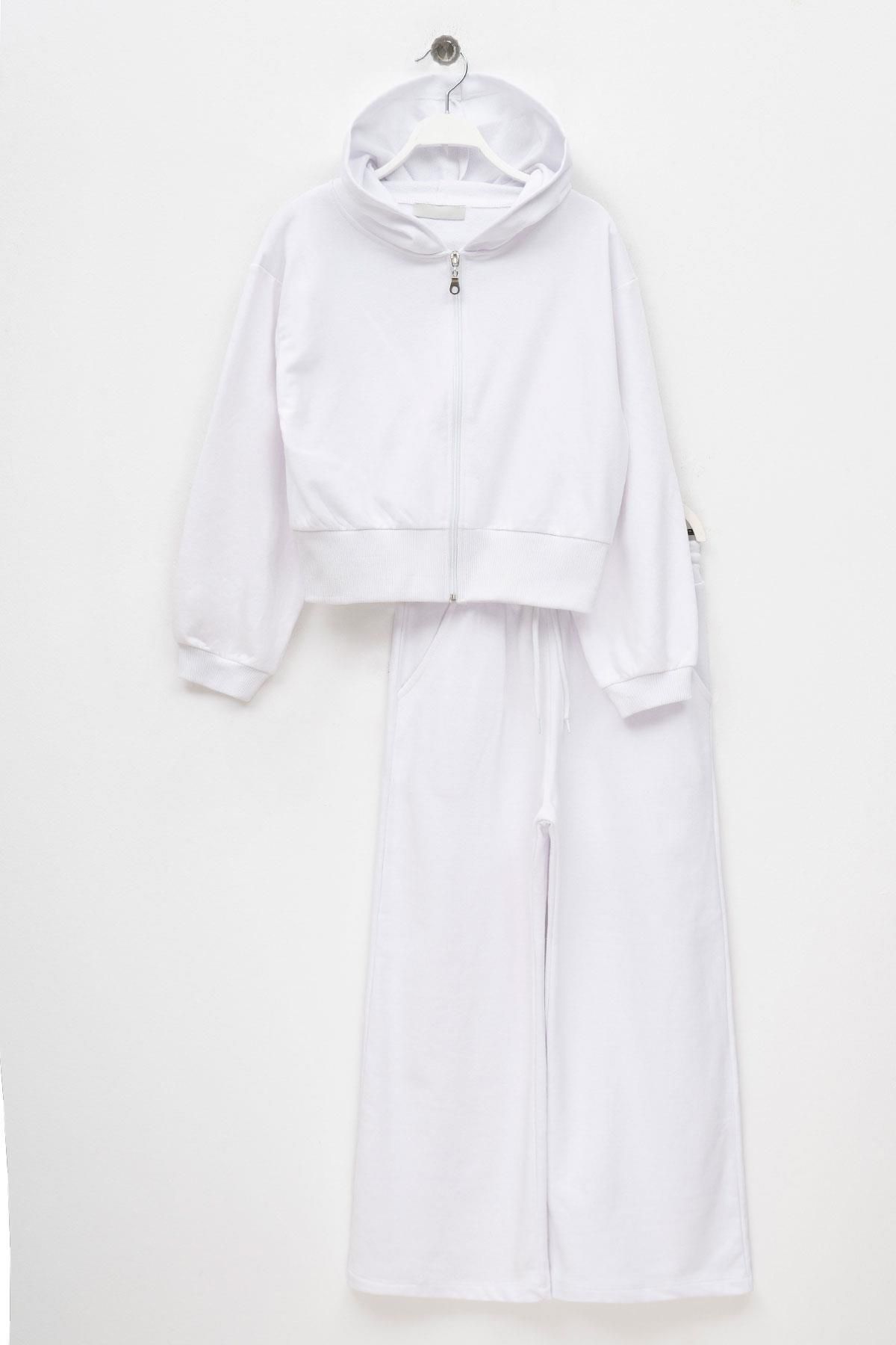 zepkids Hooded Long Sleeve Loose Cut White Color Girl s Tracksuit