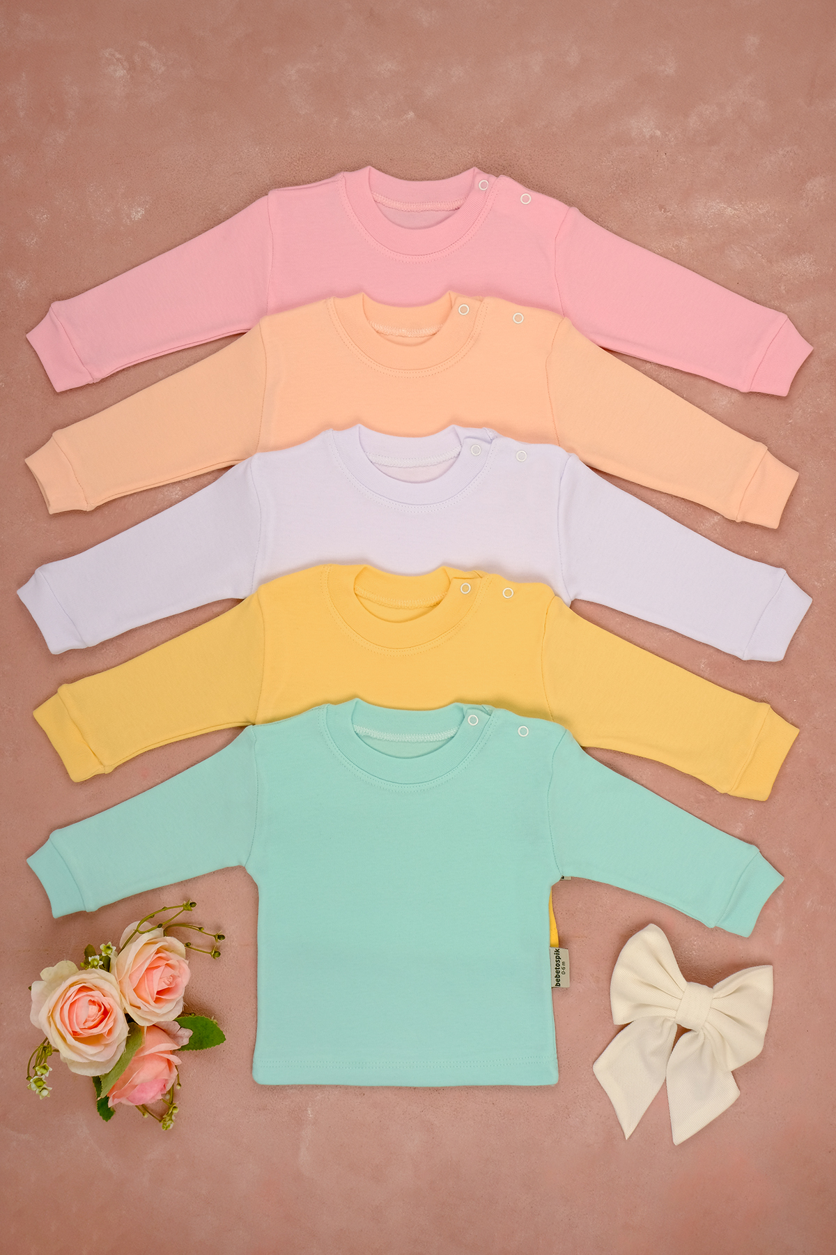 5 Pack Cotton Long Sleeve Snaps O Neck Bodysuit