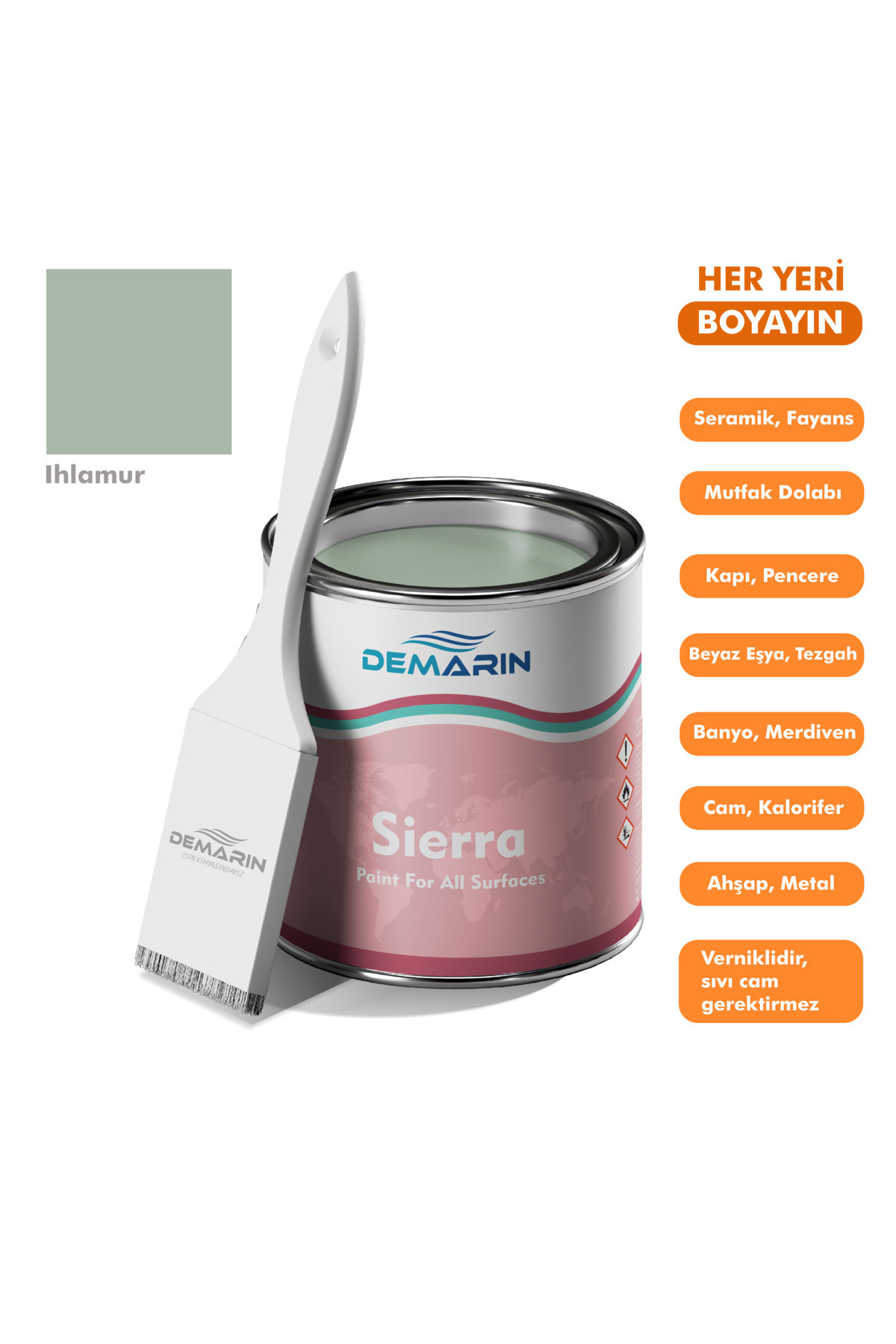 Demarin Her Şeyi Boyayan Boya Sierra Tek Bileşen Fayans, Tezgah, Seramik, Mobilya, Zemin Boyası 1 Kg