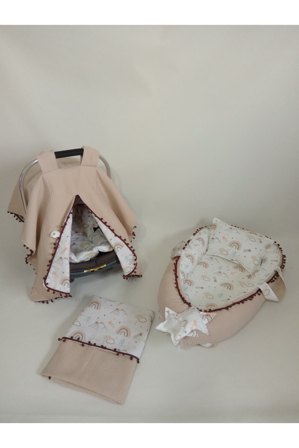 ÇİFT TARAFLI Puset örtüsü, Puset minderi, Babynest ve battaniye