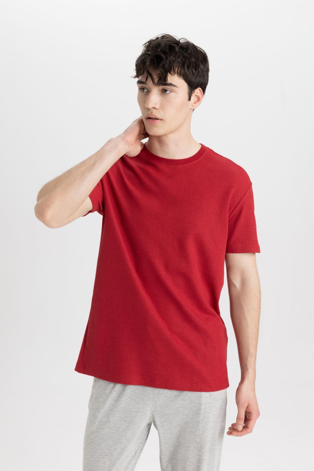 DeFacto-Regular Fit Pajama Set Basic Plain Short Sleeve Top Elastic Waist Long Bottom B7277Ax24Sp 4