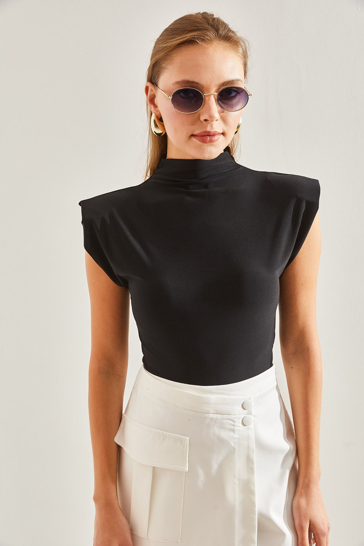 Bianco Lucci-Women's Shoulder Padded Basic Blouse 6