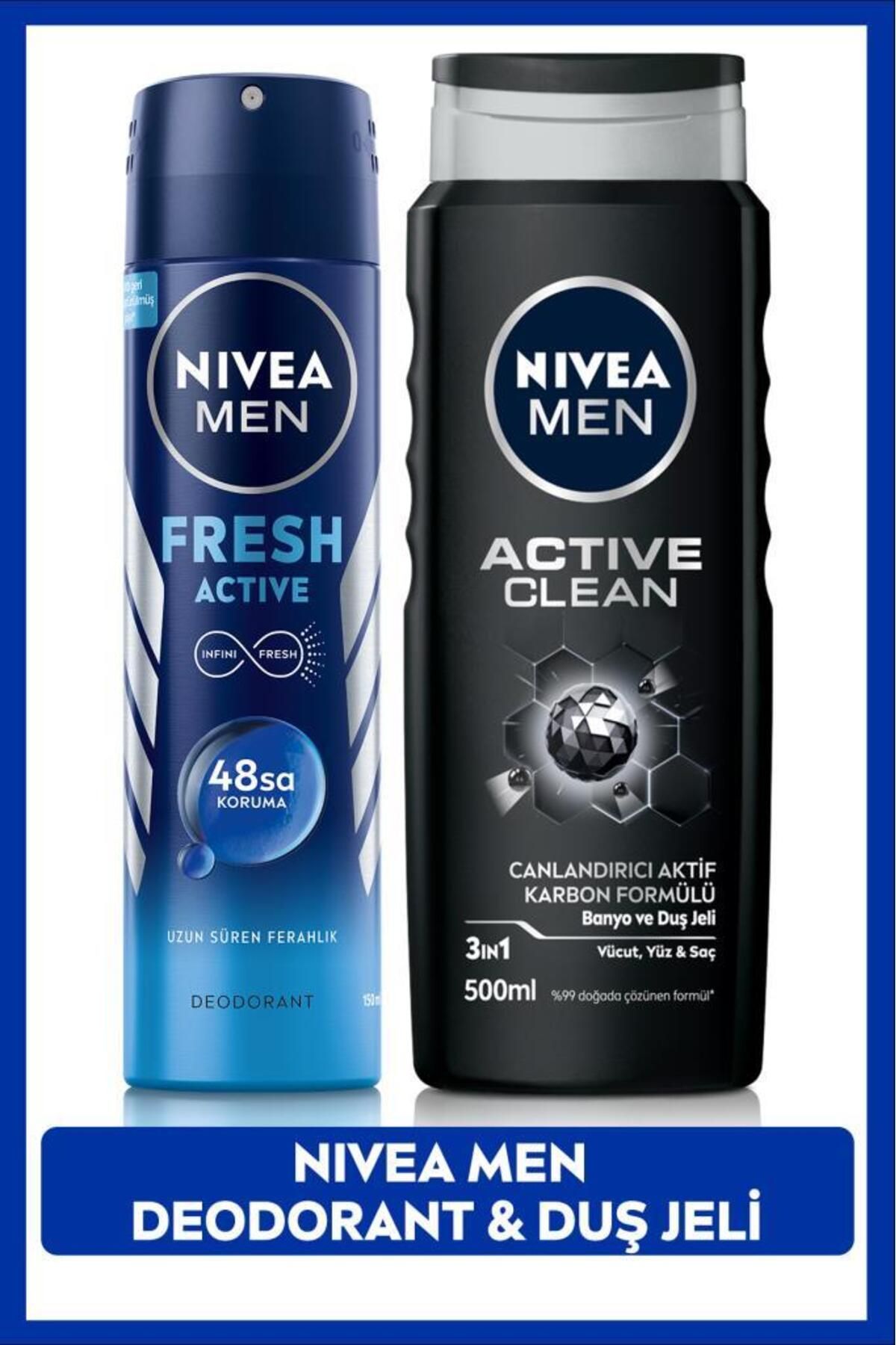 Мужской дезодорант-спрей NIVEA MEN Fresh Active 150 мл и мужской гель для душа Active Clean 500 мл SET.NVE.949