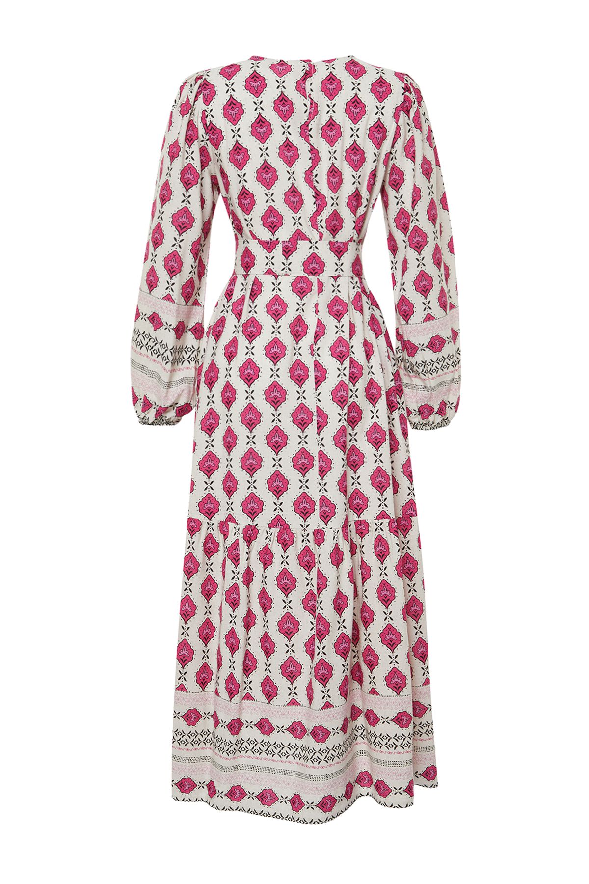 Trendyol Modest-Gewebtes Kleid in Leinenoptik mit ethnischem Muster in Fuchsia TCTSS24EB00062 8