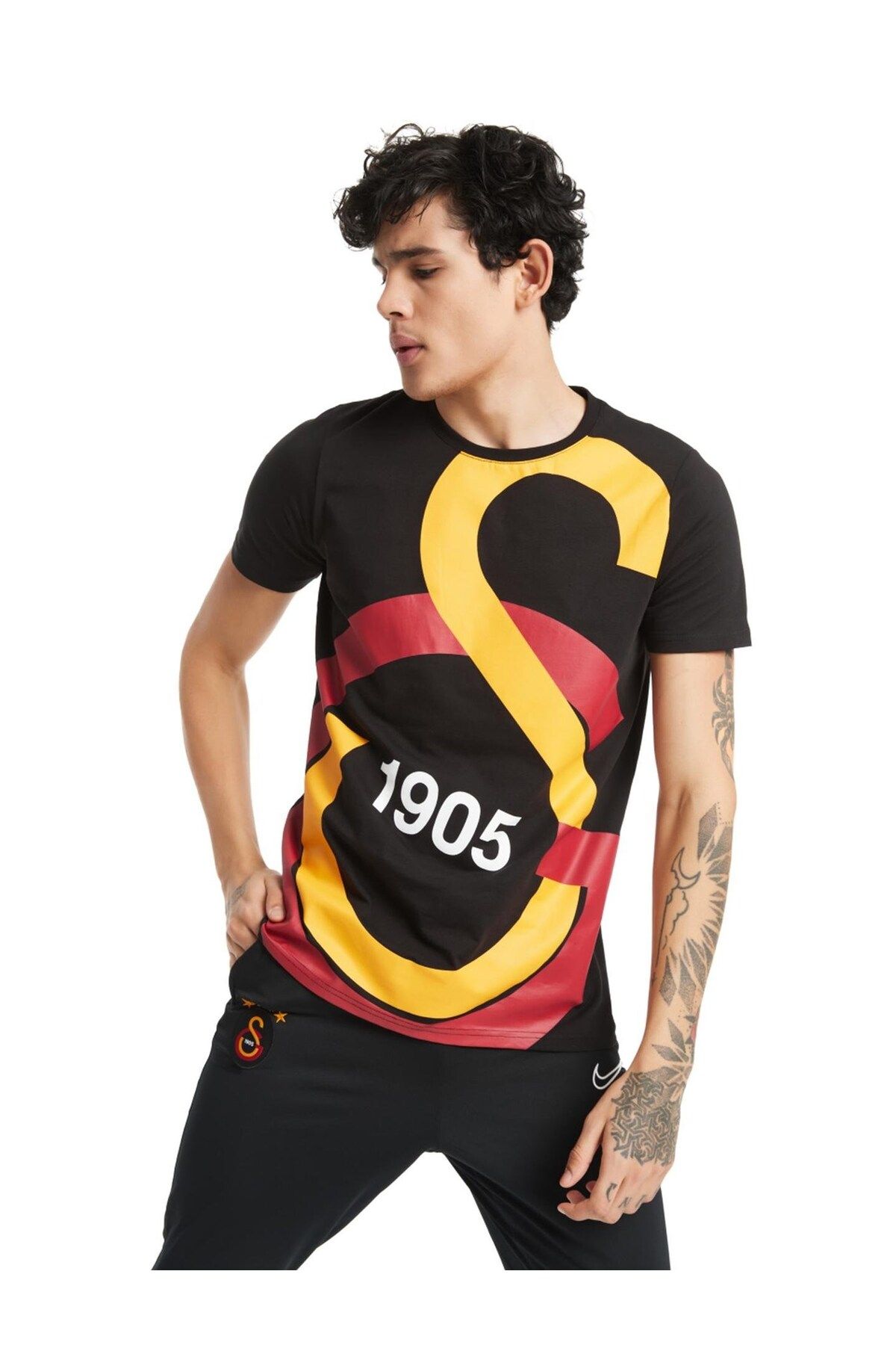 Galatasaray Black Large Logo T Shirt Licensed with Gift and Wooden Box Trendyol