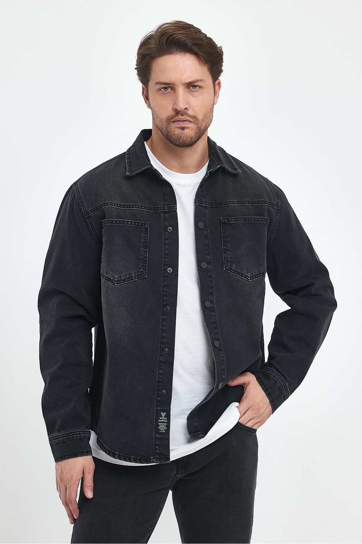 Denim shirt jacket mens on sale