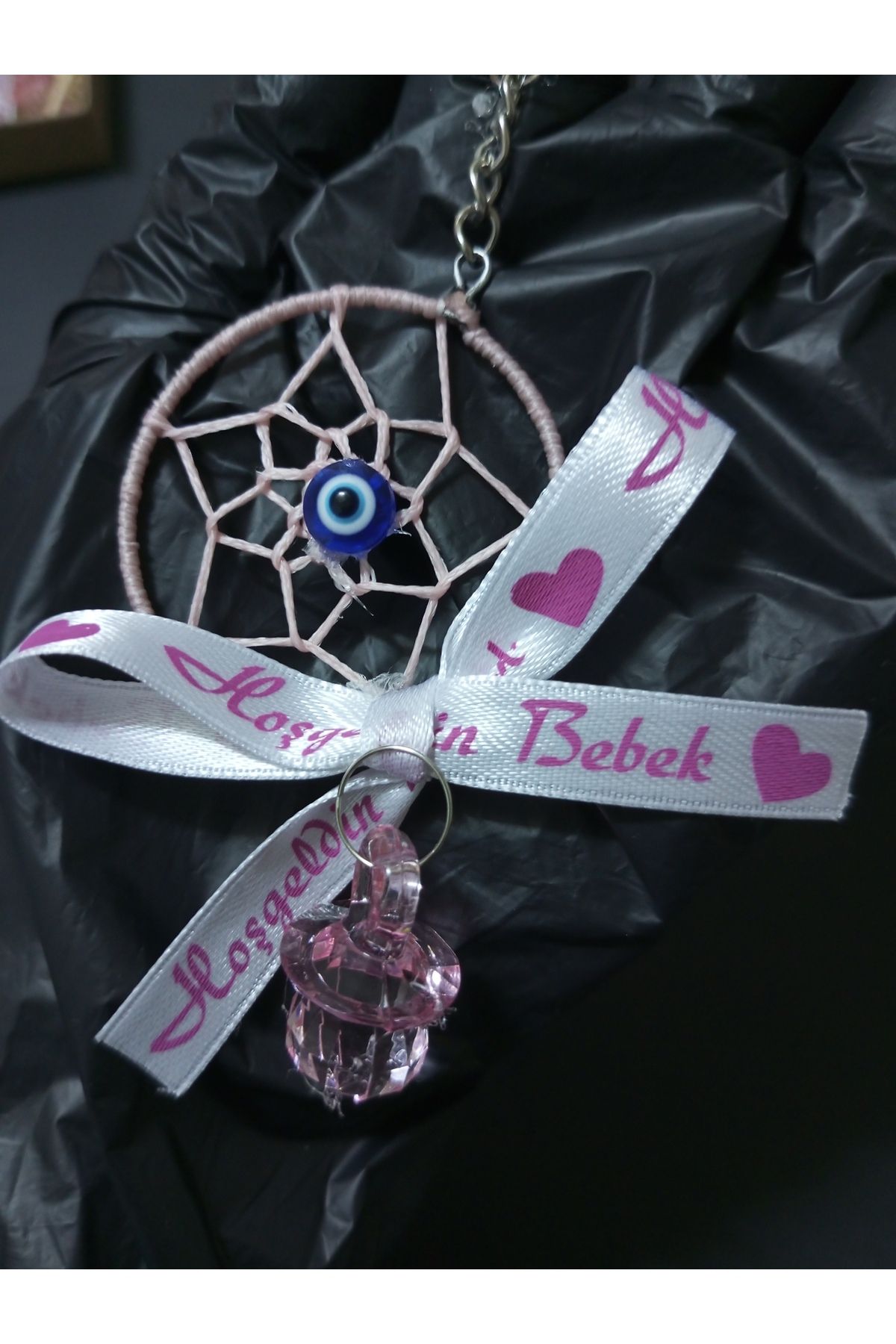 Kraft Kutulu Pembe dreamcather Anahtarlık  Babyshower Yenidoğan Bebek Mevlüd-i Dogumgünü Hediyelik
