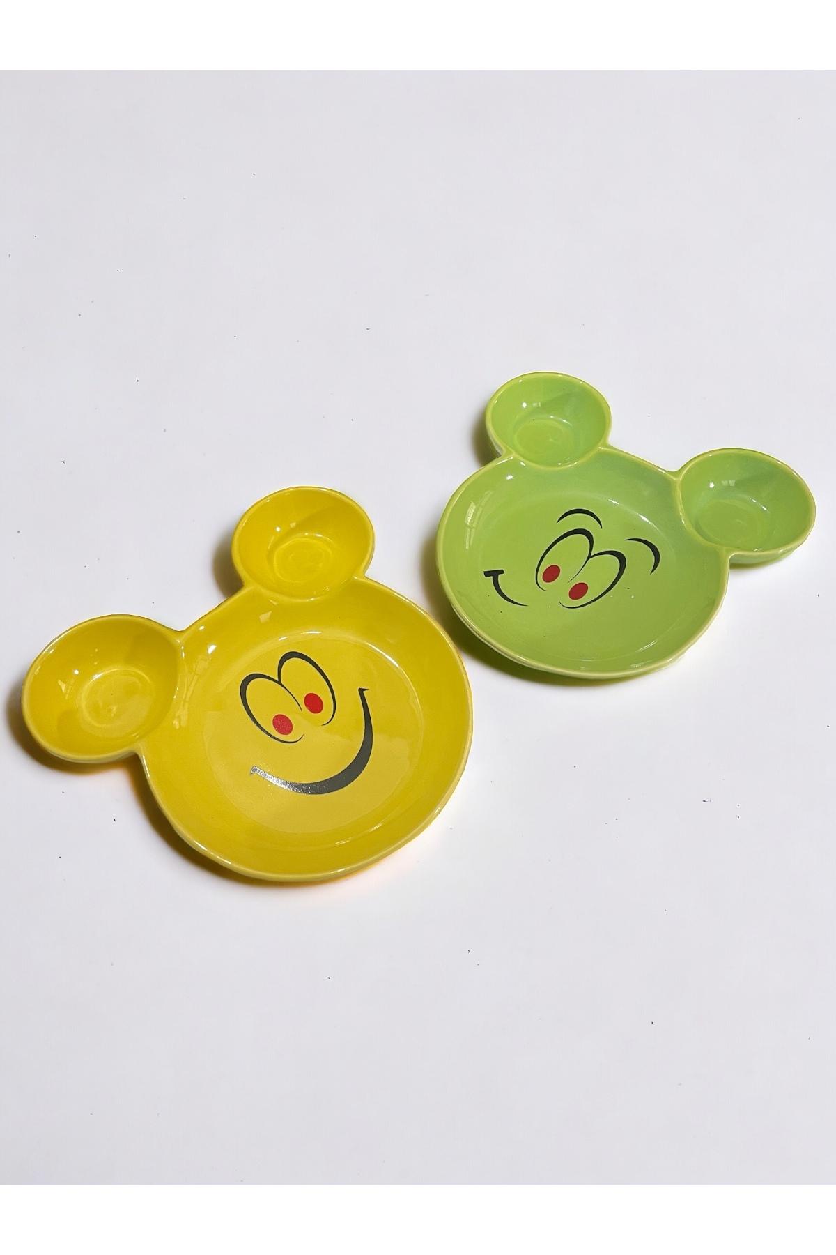 Artistic Quality Eğlenceli, Gülen Yüz Emojili Çocuk Mama, Yemek, Kahvaltı Ve Pasta Tabağı 2 Adet Sarı-yeşil fotoğrafı 6 (önizleme)