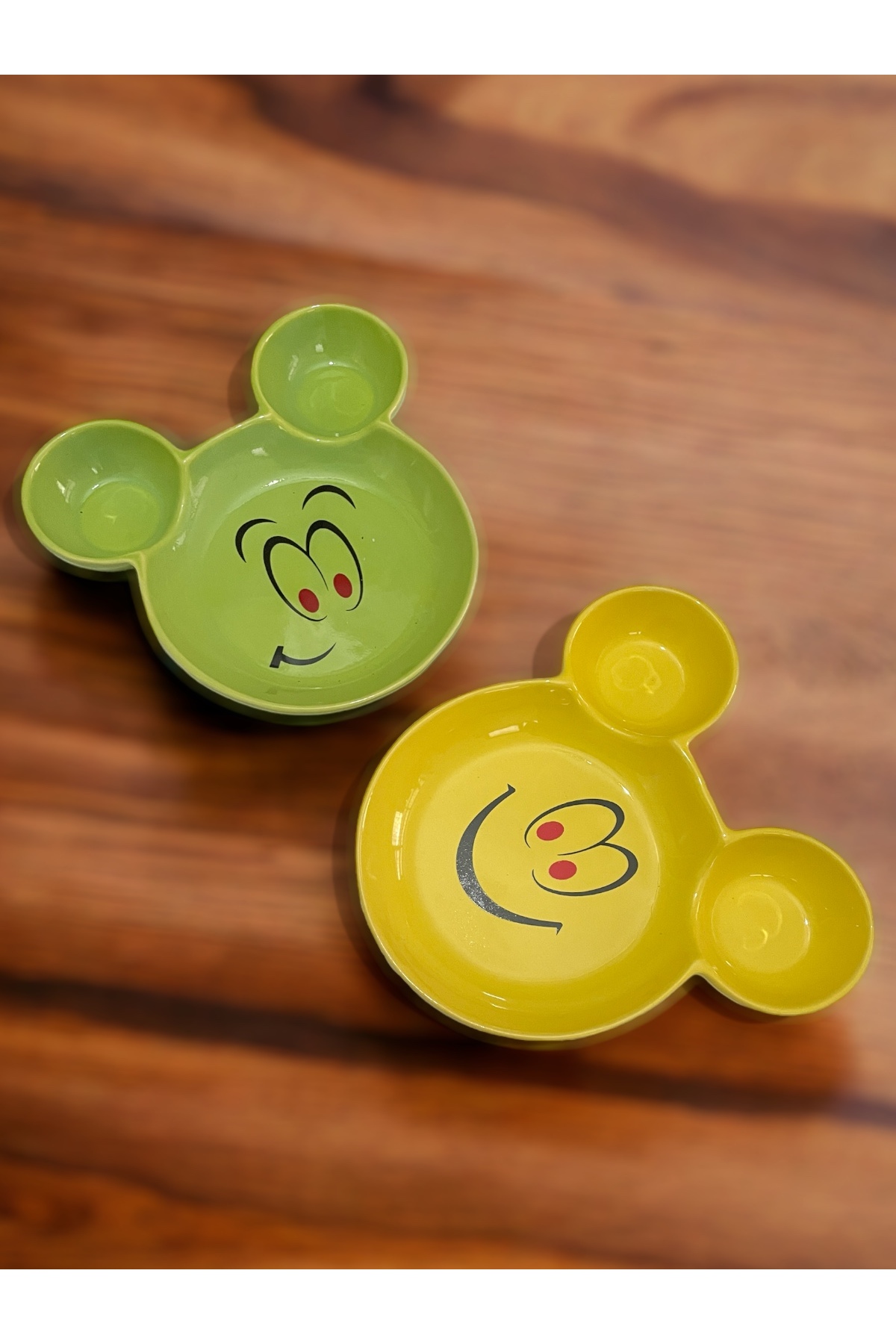 Artistic Quality Eğlenceli, Gülen Yüz Emojili Çocuk Mama, Yemek, Kahvaltı Ve Pasta Tabağı 2 Adet Sarı-yeşil fotoğrafı 4 (önizleme)
