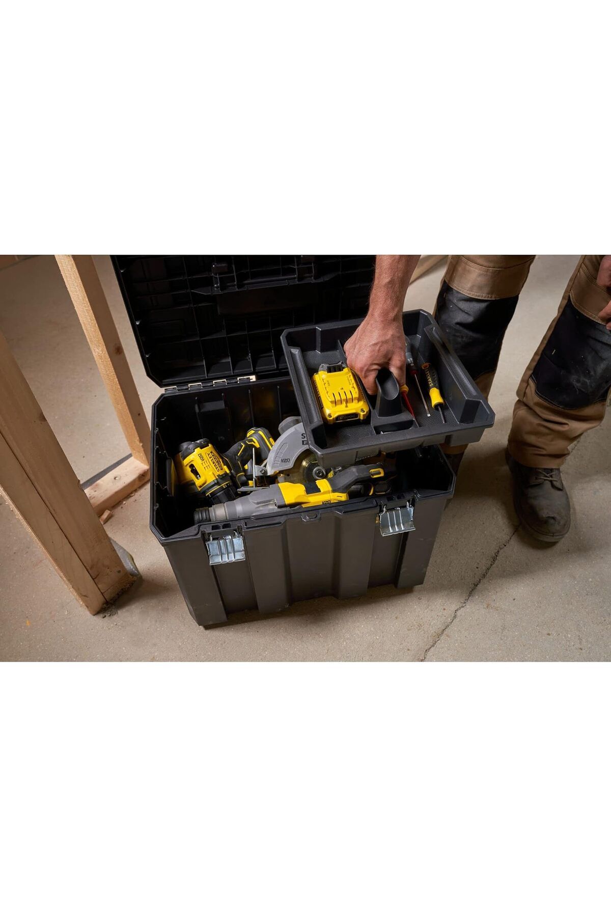 Stanley-FatMax Pro-Stack Mobile Tool Box 36L with Sturdy Heavy Load Wheels, 30Kg Carry, Telescopic Handle 2