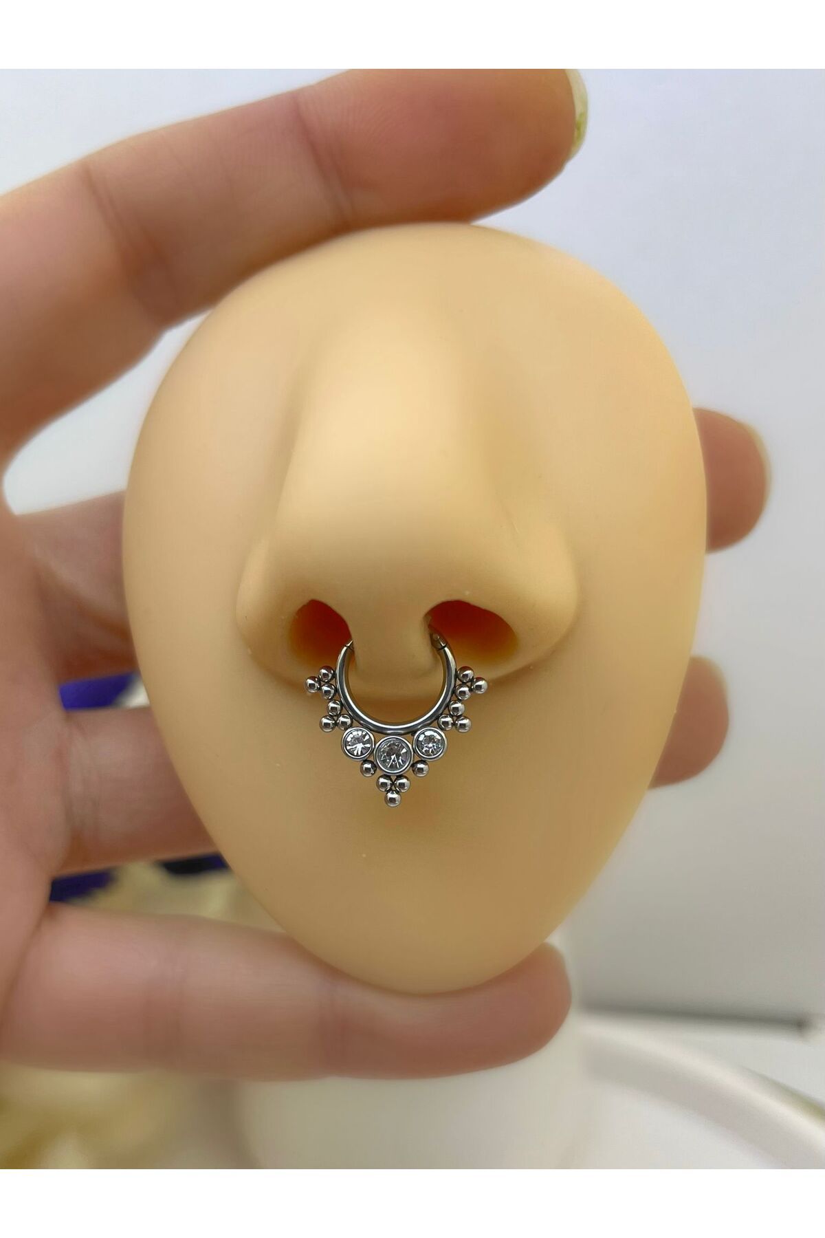 CERRAHİ ÇELİK SEPTUM DAİTH LOBE UYUMLU ZİRKON TAŞLI HALKA PİERCİNG