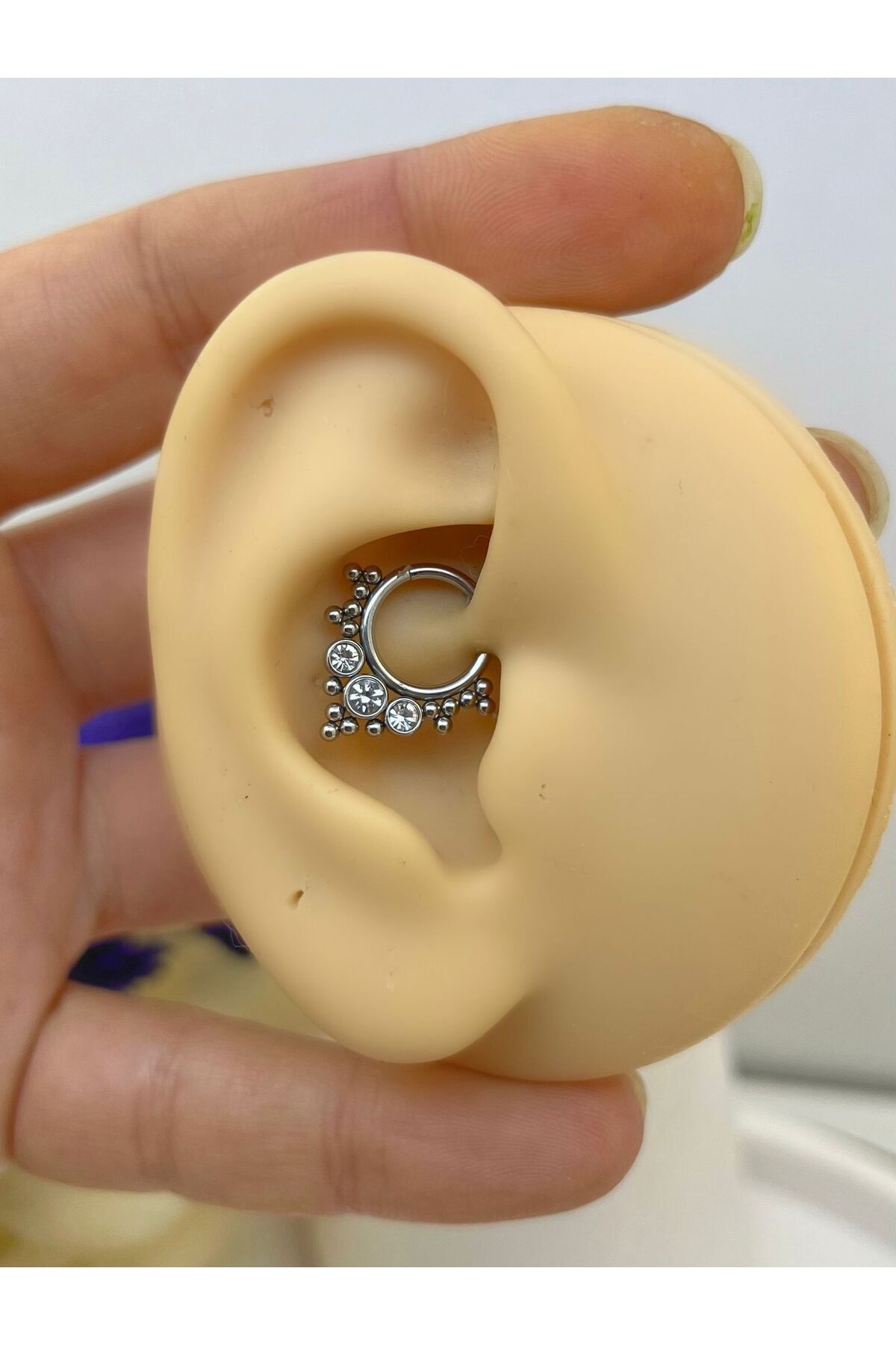 CERRAHİ ÇELİK SEPTUM DAİTH LOBE UYUMLU ZİRKON TAŞLI HALKA PİERCİNG